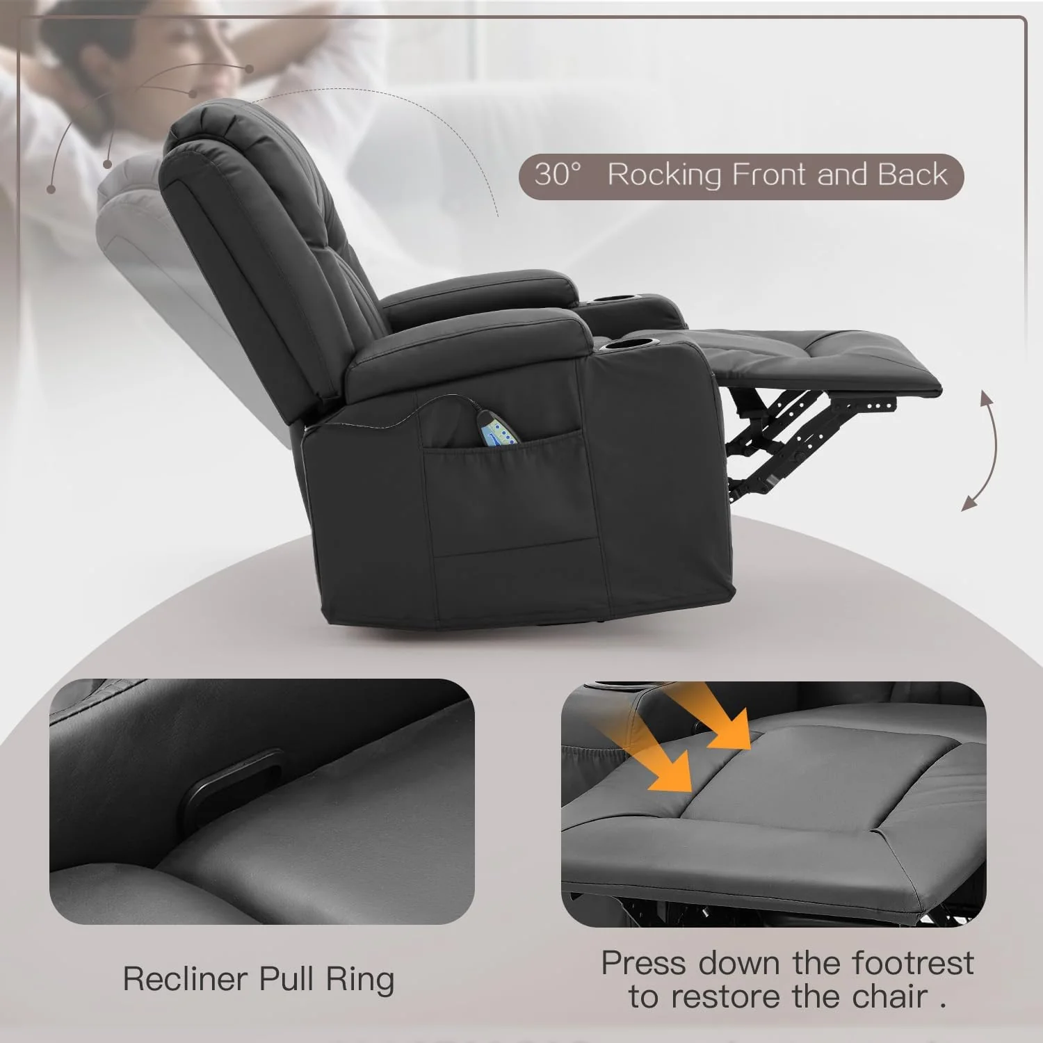 AECOJOY 3 Seater Recliner Sofa with 2 Console&Bluetooth Speakers, Black