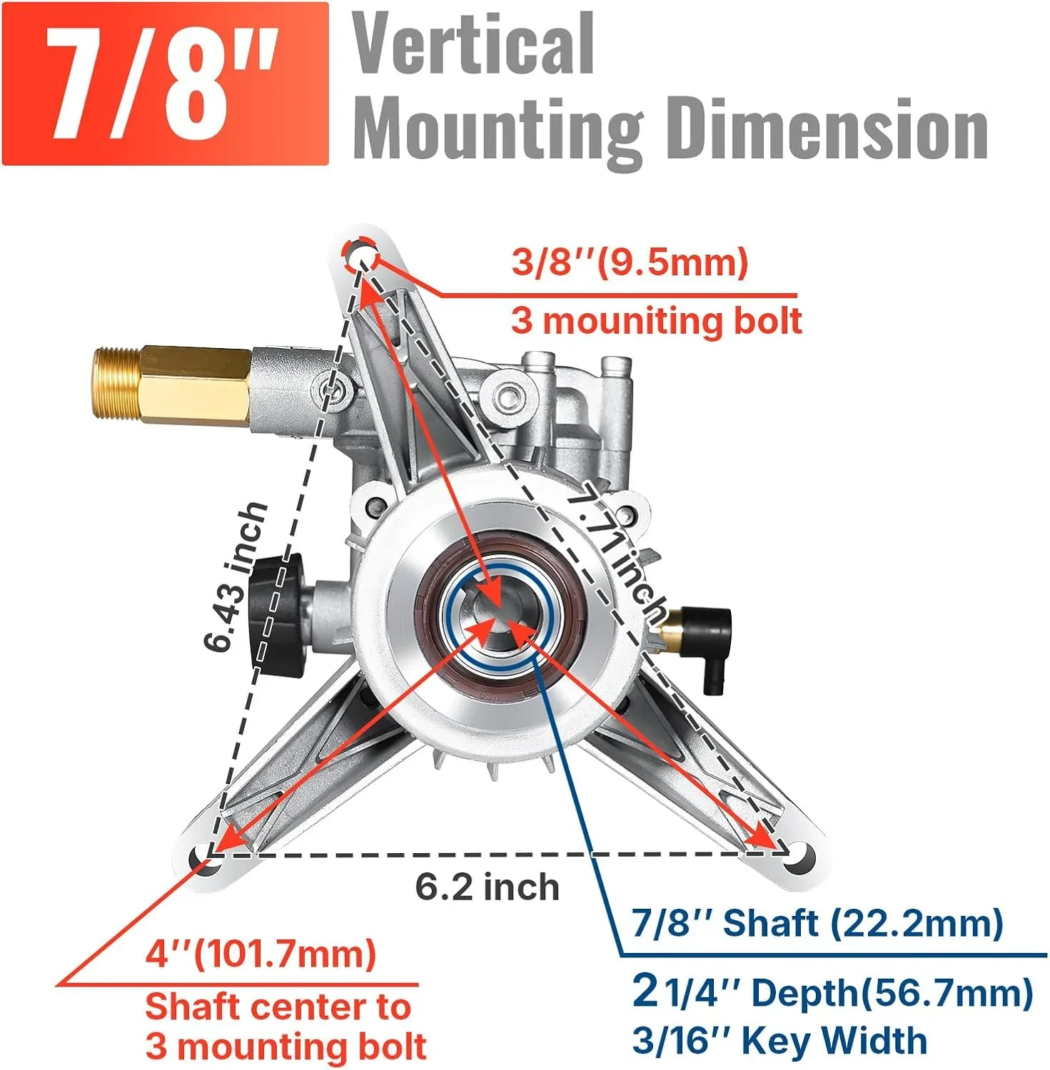 YAMATIC 7/8 Vertical Pressure Washer Pump, 3000 PSI @ 2.5 GPM, Replacement for GCV160, GCV190, Ryobi, Troy-Bilt, Homelite Power Washers, Rear Inlet/Outlet