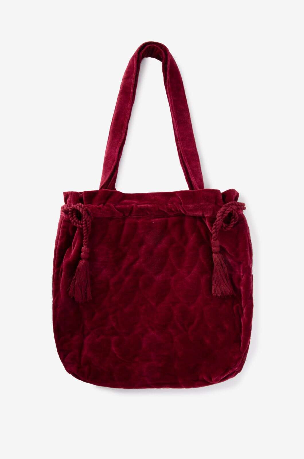 Donkerrode velvet shopper met hartjes