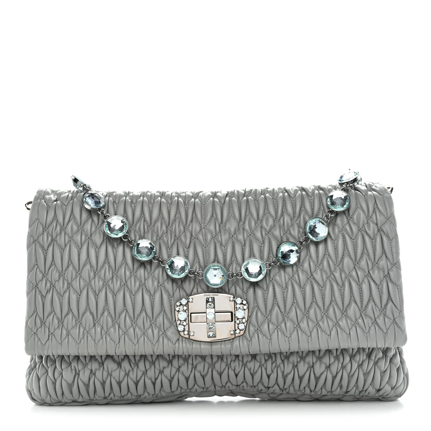Nappa Matelasse Crystal Flap Clutch Grey