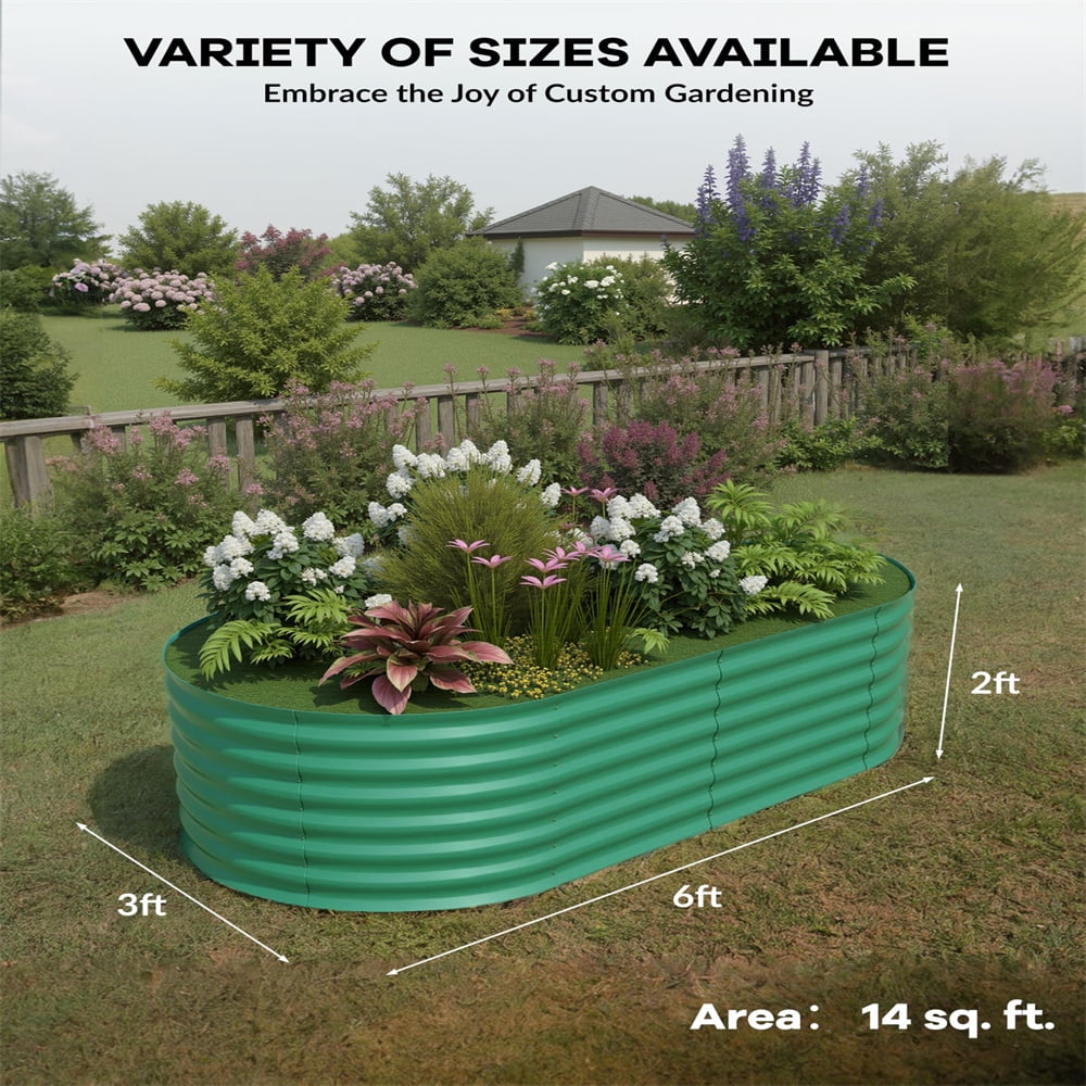 2 - Pack Galvanized Steel Raised Garden Beds Kit - Outdoor Metal Planter Boxes for Vegetables, Flowers & Herbs.tool - Free Assembly, Rust - Resistant Green Coated Design