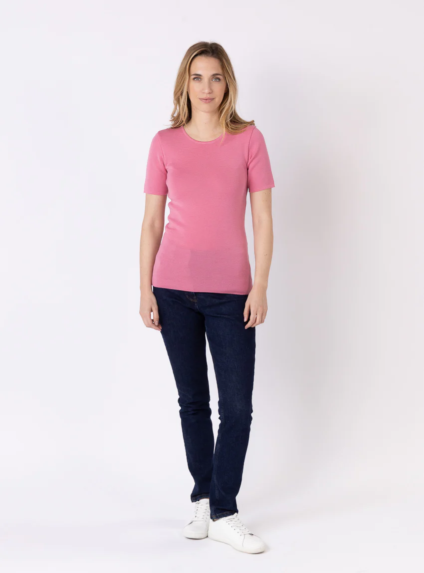 Tee-shirt thermique femme en laine merinos rose fard