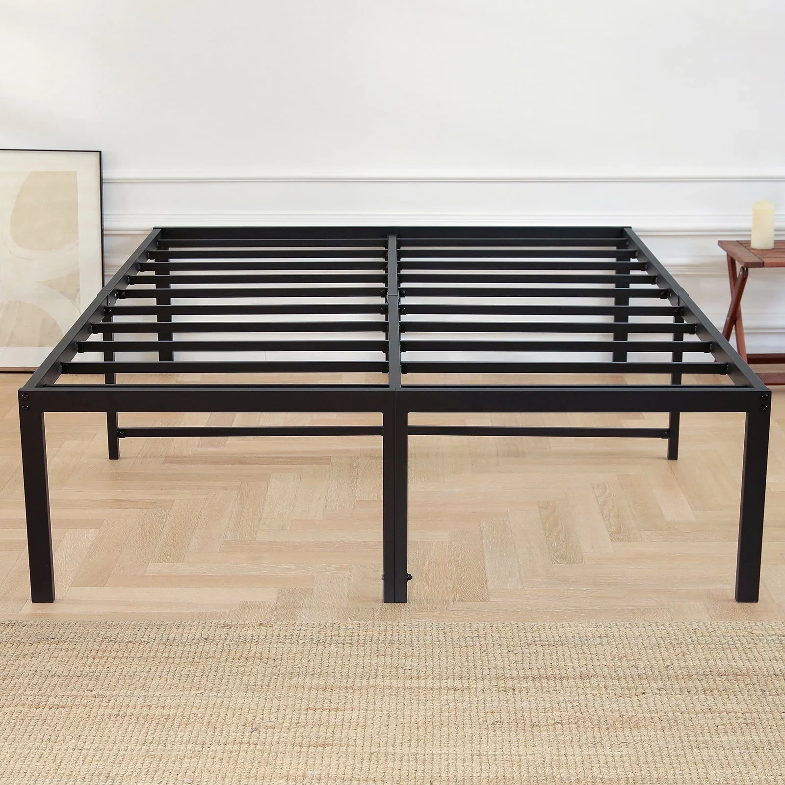 Lusimo Queen Bed Frame Heavy Duty Anti-Slip Support Metal Platform Bed Frame Queen Size with 16 Large Under Bed Storage Space Easy Lock Assembly