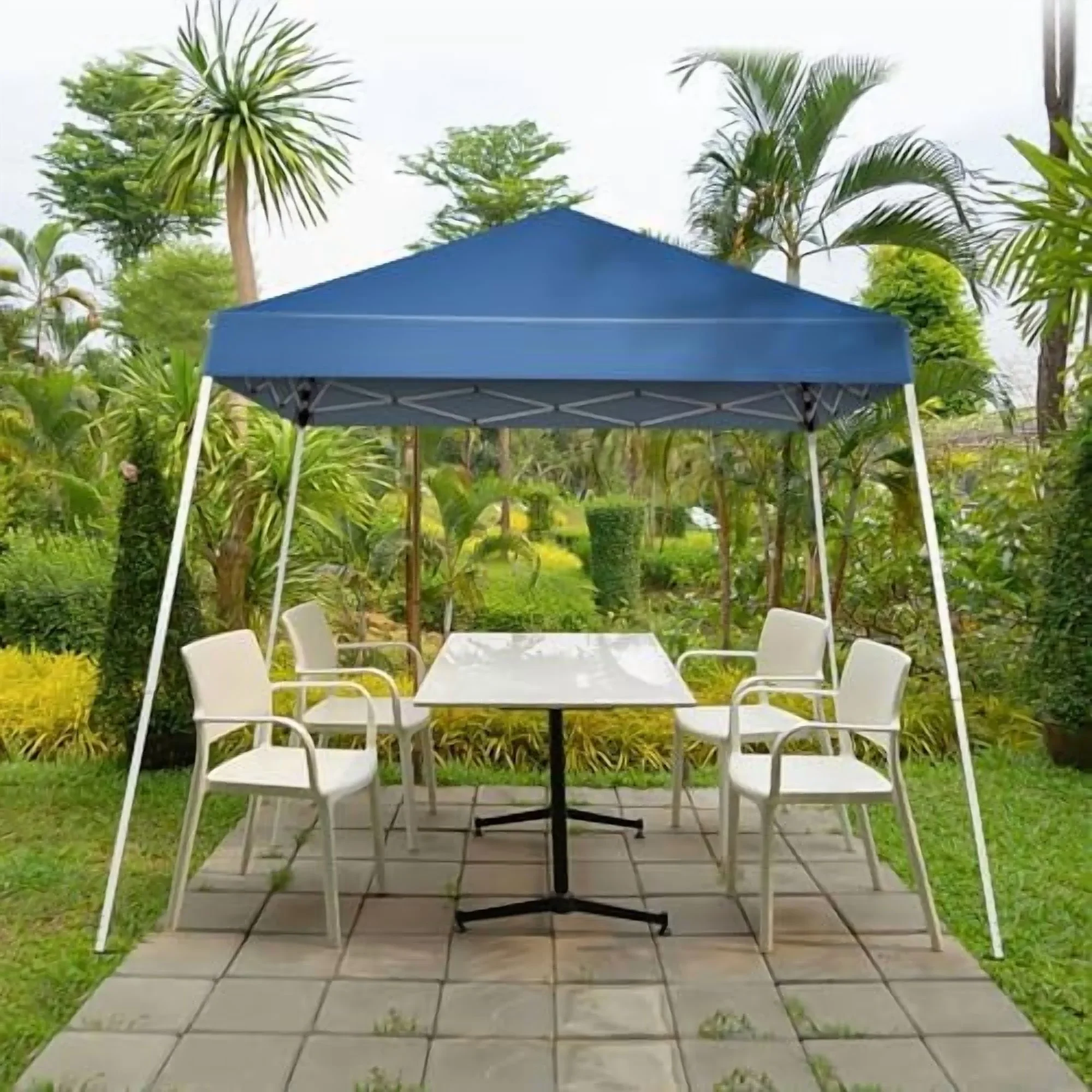 8x8 Pop Up Canopy, Outdoor Slant Leg Canopy Tent with Carry Bag, Pop Up Tents for Outside, Waterproof & UV Protection Easy Pop Up Shade Canopy for Beach, Garden, 8x8 Base & 6x6 Top (Blue)