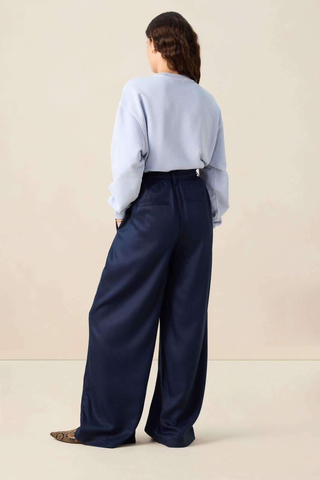 Donkerblauwe high waist wide leg broek