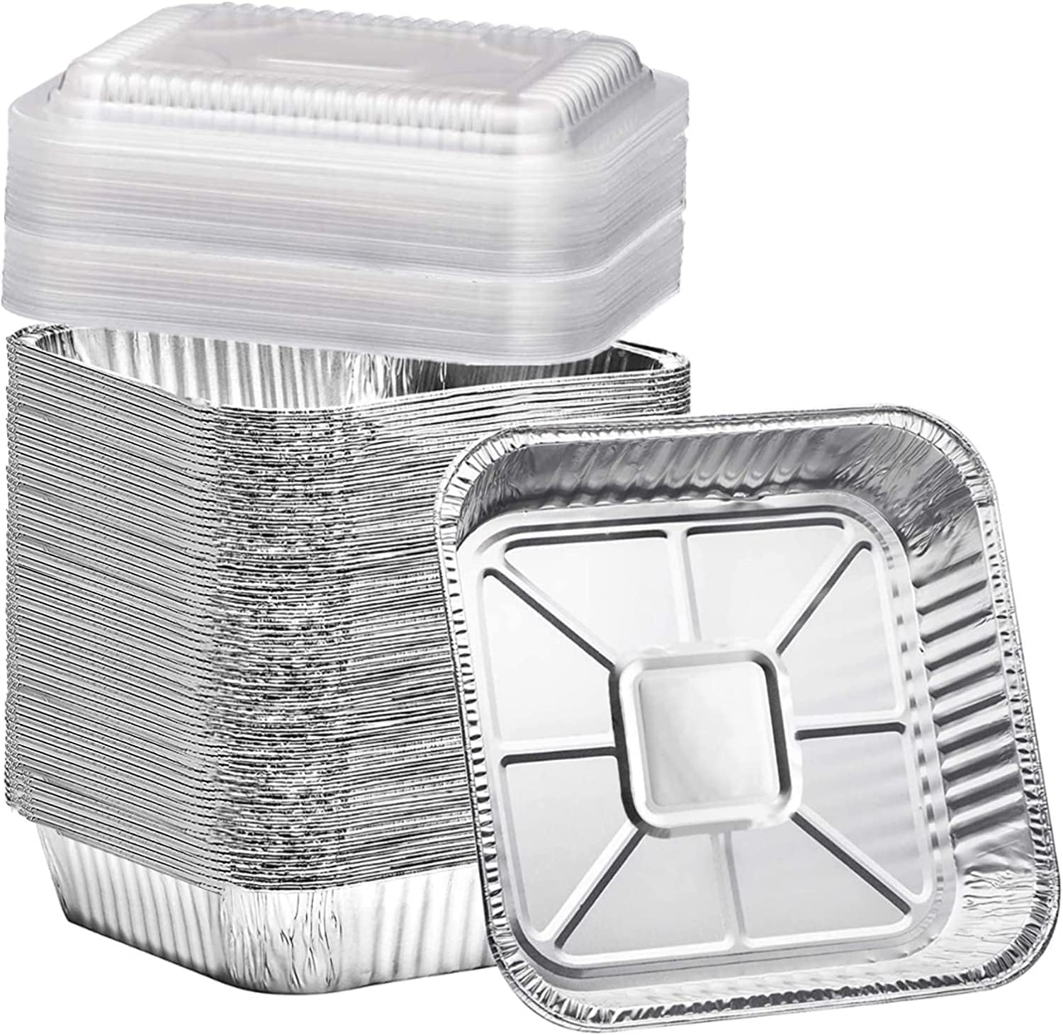 Findful (35 Pack) 8x8 Aluminum Pans with Clear Plastic Lids - Square Baking Cake Pans - Foil Pans with Lids - Disposable Food Containers Great for Cooking, Heating, Storing, and Preparing Food