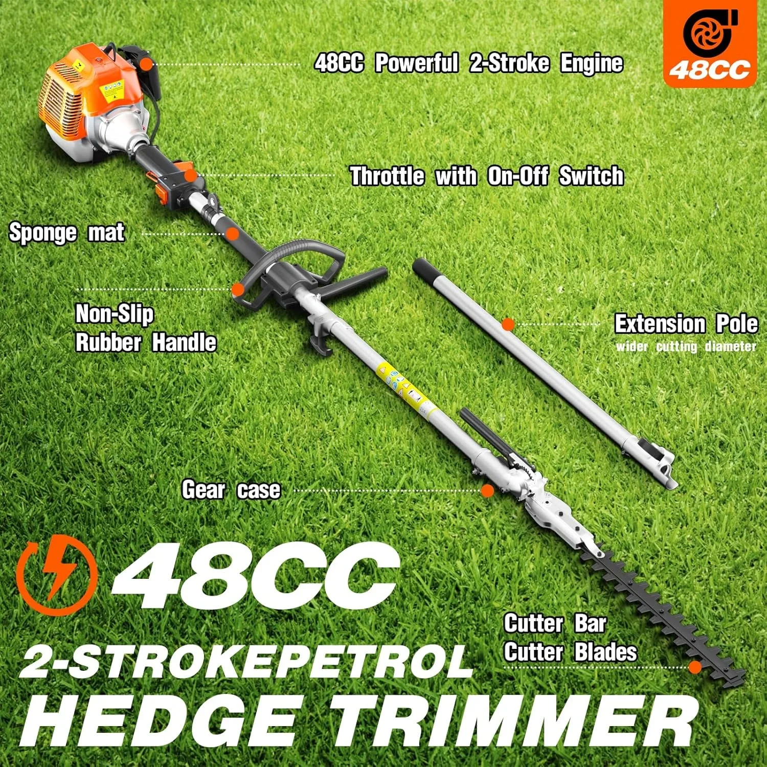 Zhixing 52CC 2-stroke 3-in-1 petrol lawn mower hedge trimmer, multifunctional garden pruning tool with weeder head + hedge blade, powerful lawn and tree trimmer, home gardening care machine