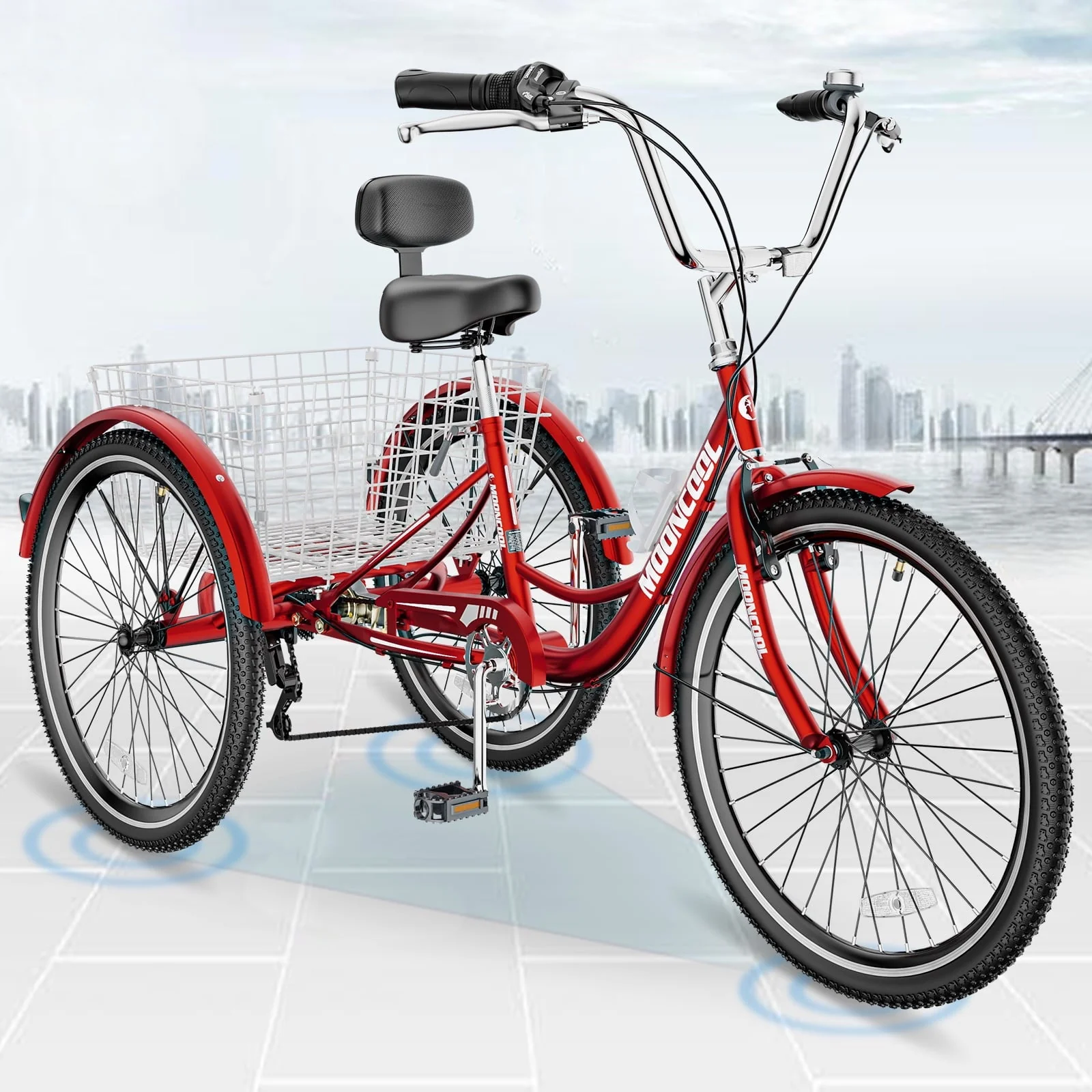 24" Adult Tricycle for Adult,7 Speed 3 Wheel Bicycle with Basket for Shopping,Exercise,Seat Adjustable Trike for Men Women Seniors