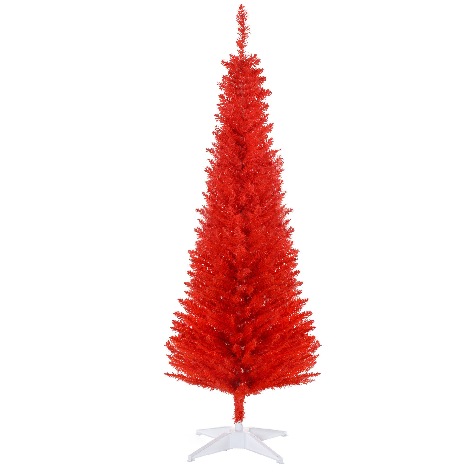 HOMCOM 5 ft Artificial Pencil Christmas Tree, Slim Xmas Tree with 294 Realistic Branch Tips and Plastic Stand, Red