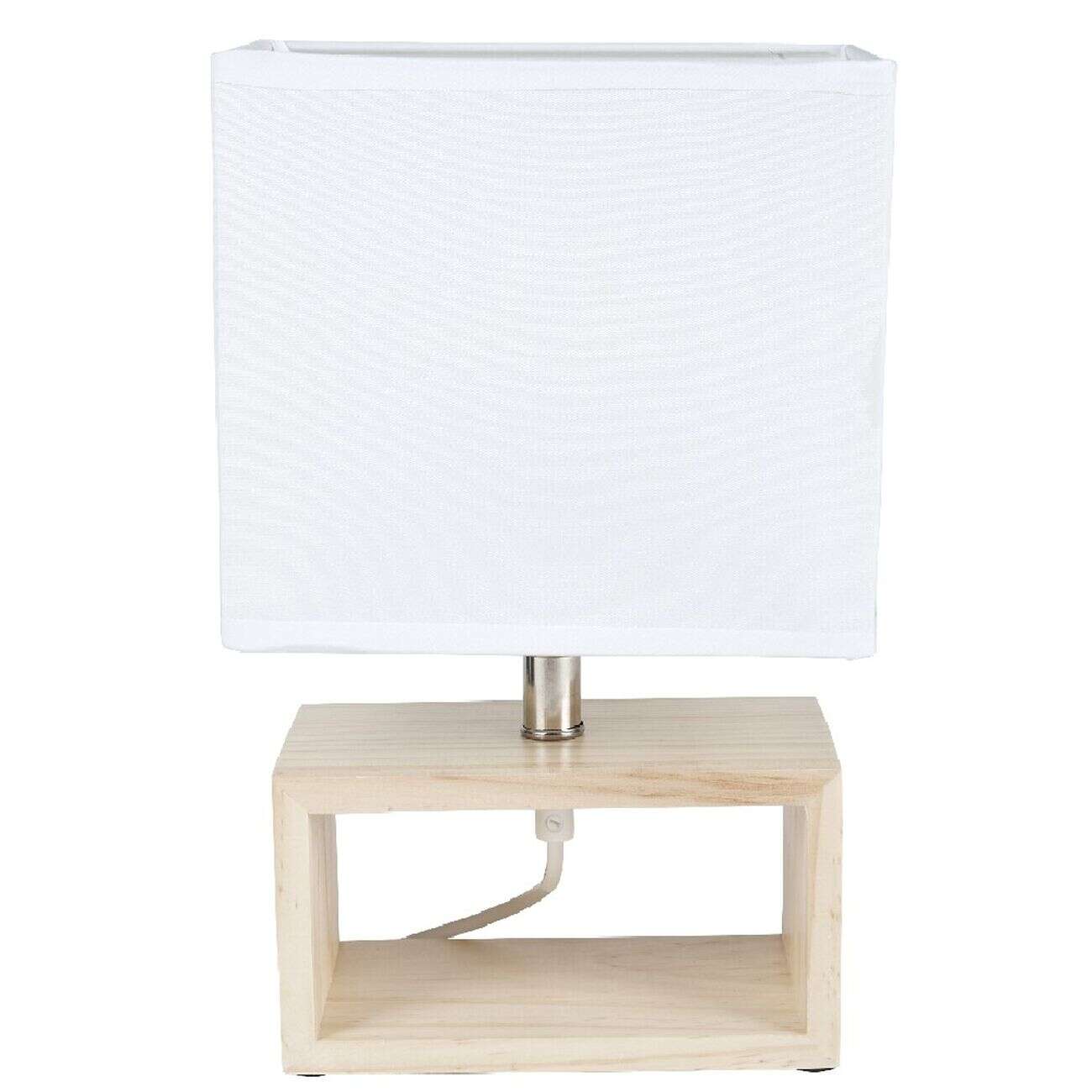 Lampe rectangulaire blanche socle bois