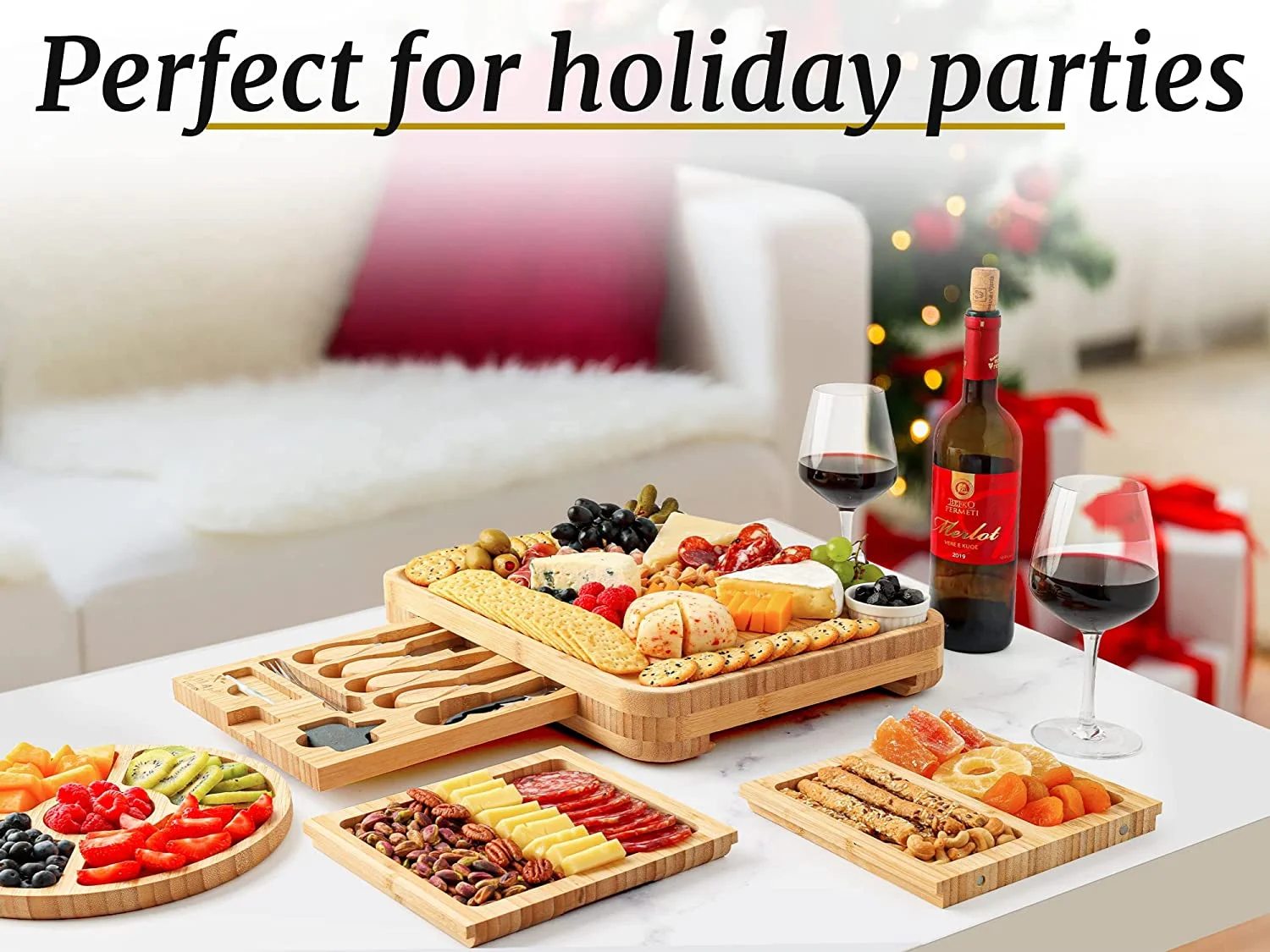 Bamboo Cheese Board Set Extra Thick Charcuterie Board 15 Piece Deluxe Set(Deluxe Set) - Image 5