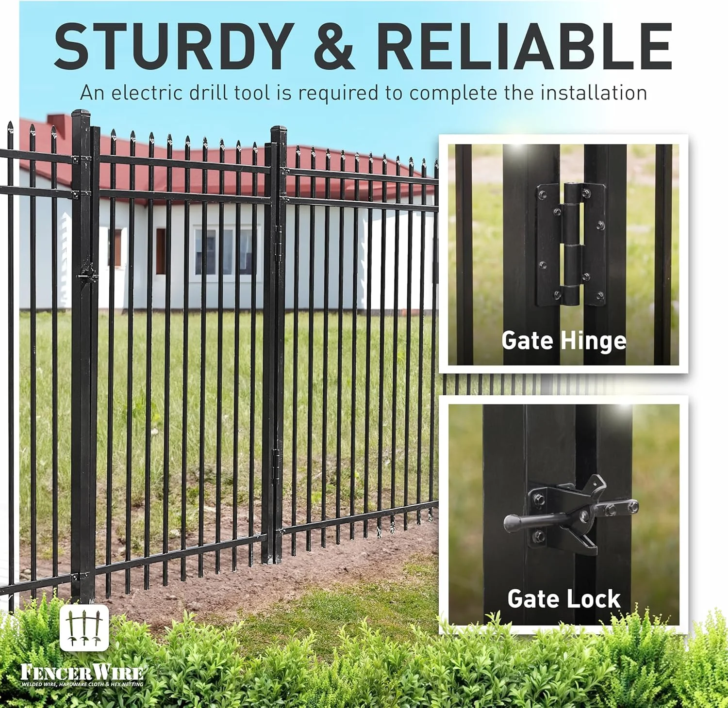 Fencer Wire Heavy Duty Pinnacle Fence Gate, 6FT Height x 4FT Width Outdoor Fence Gate, Outdoor Anti - Rust Metal Steel Gate for Fencing Barrier, Decorative Garden Gate for Residential, Yard, Pool, Patio