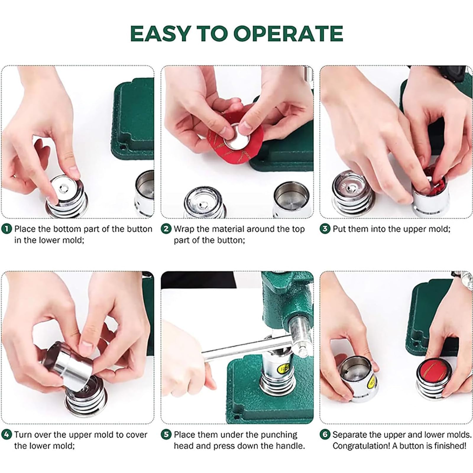 Badge Making Machine Button Maker,Cloth Cover Button Press Machine,Cloth Wrapped Button Machine with 3 Molds (Diameters 18,24,30mm)