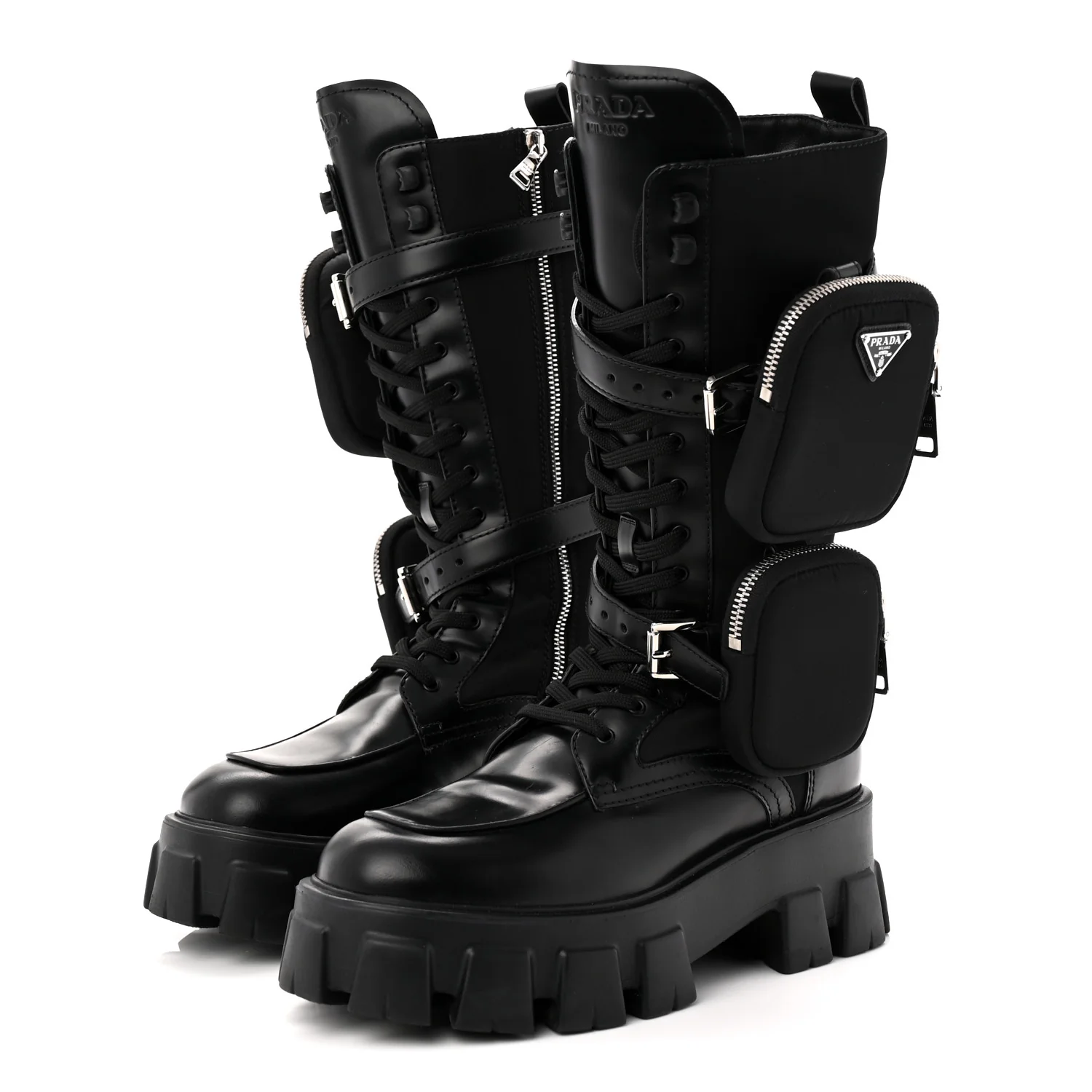 Spazzolato Rois Re-Nylon Metal Triangle Logo Monolith Pouch Pocket 55mm Tall Combat Boots 39 Black