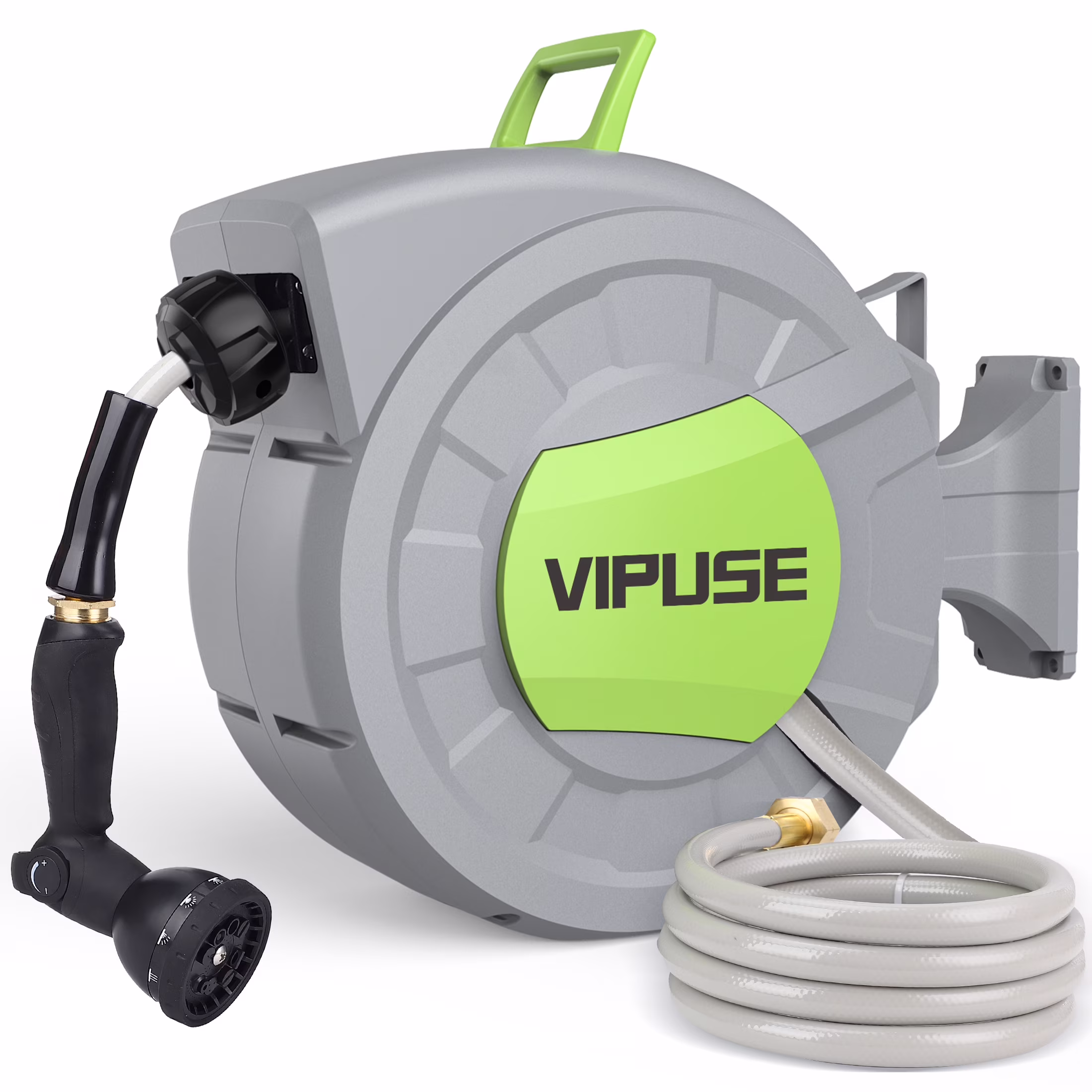 Vipuse Retractable Garden Hose Reel, 1/2 Inch x 100 ft Wall Mounted Garden Hose Reel, with 10 Pattern Nozzle, Any Length Lock, Slow Return System, 180�� Swivel Bracket