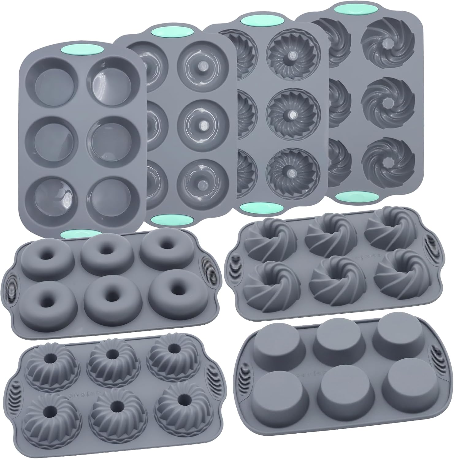 Tongjude 54 Pieces Silicone Baking Pans Set, 10 Silicone Cake Molds, Loaf Pan and Muffin Pans, Non-Stick Baking Cup, with Measuring Cups and Spoons Set, Grey