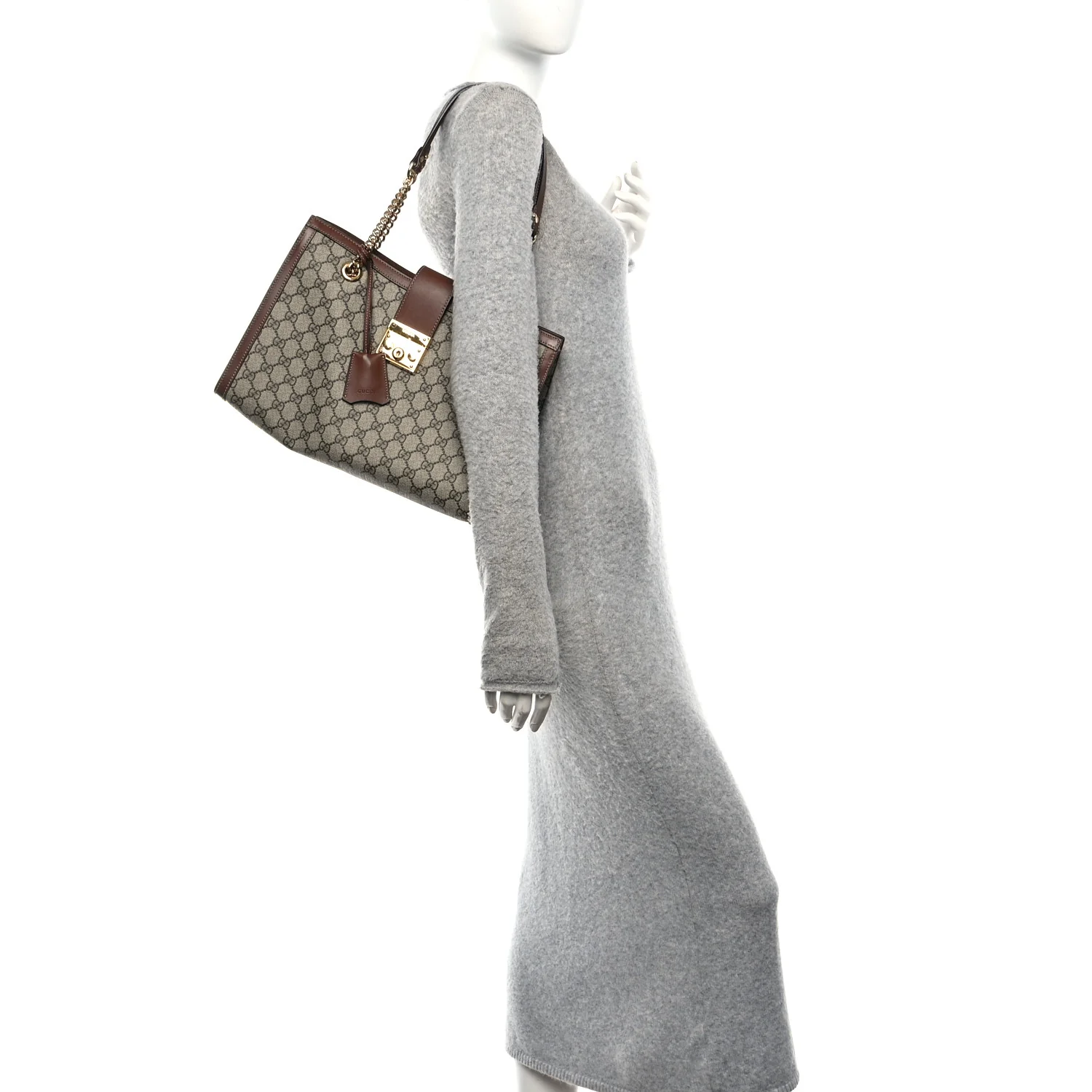 GG Supreme Monogram Medium Padlock Tote Beige Cuir