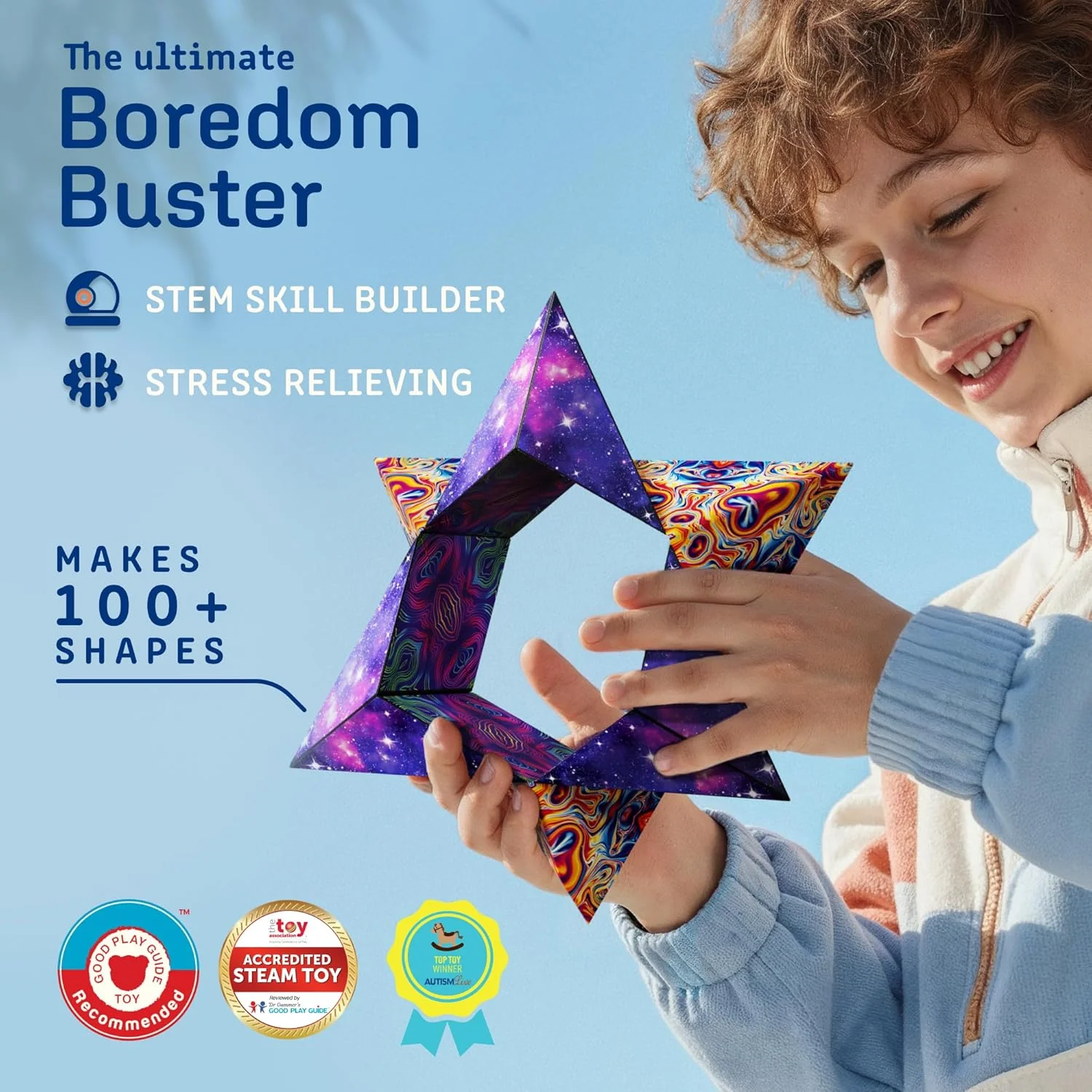 Shashibo Shape Shifting Box - Award-Winning STEM Fidget Toy with Ultra Strong Magnets - Puzzle Cube Transforms Into 100+ Shapes, Perfect Sensory Gift for Kids, Teens, and Adults (Spaced Out)
