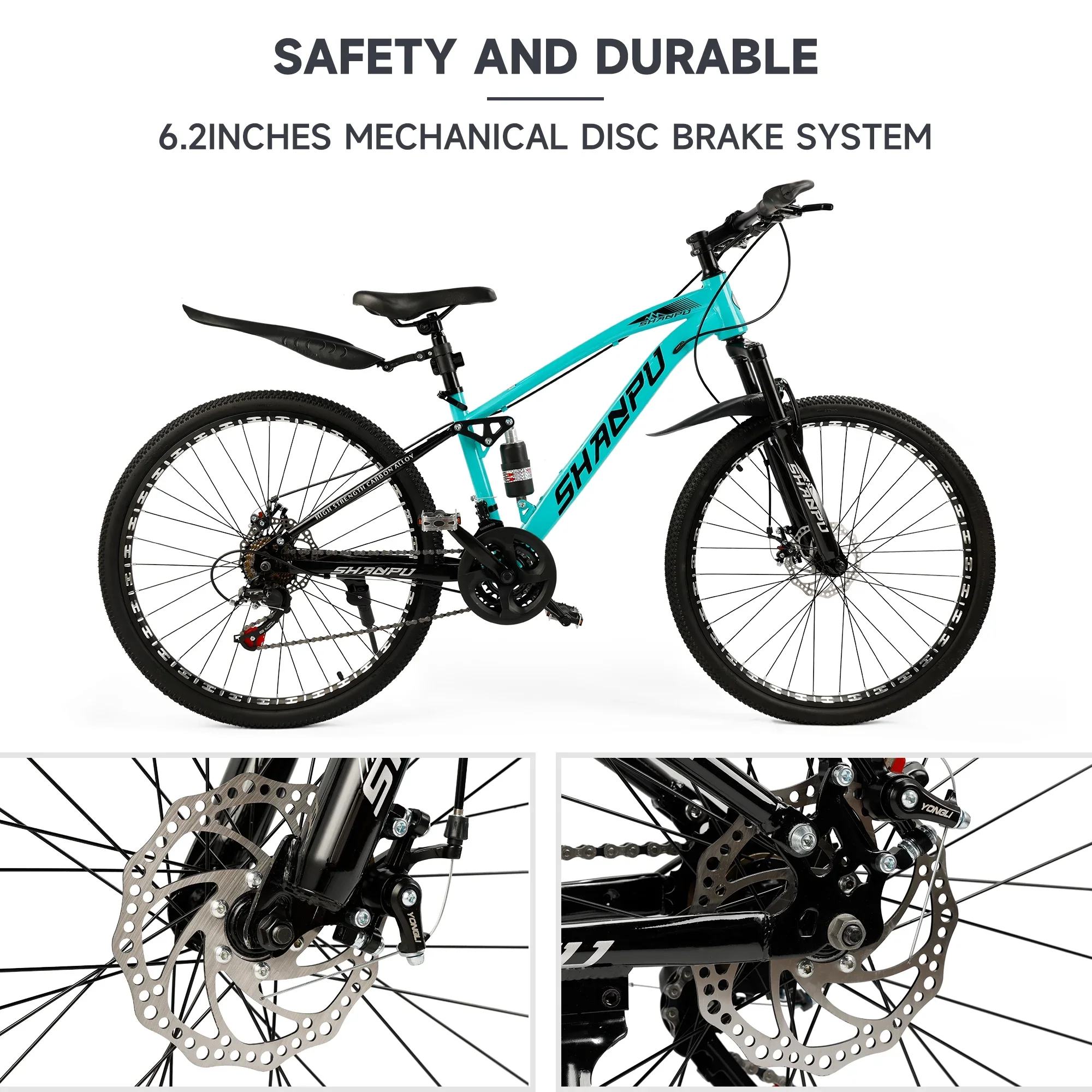 ARTUDATECH 26 Inch Wheel Full Suspension Mens Mountain Bike, Shimano 21 Speed,  Dual Disc Brake Bike for Men Womens Adult Bicycle With Bike Lock And Air Pump, orange