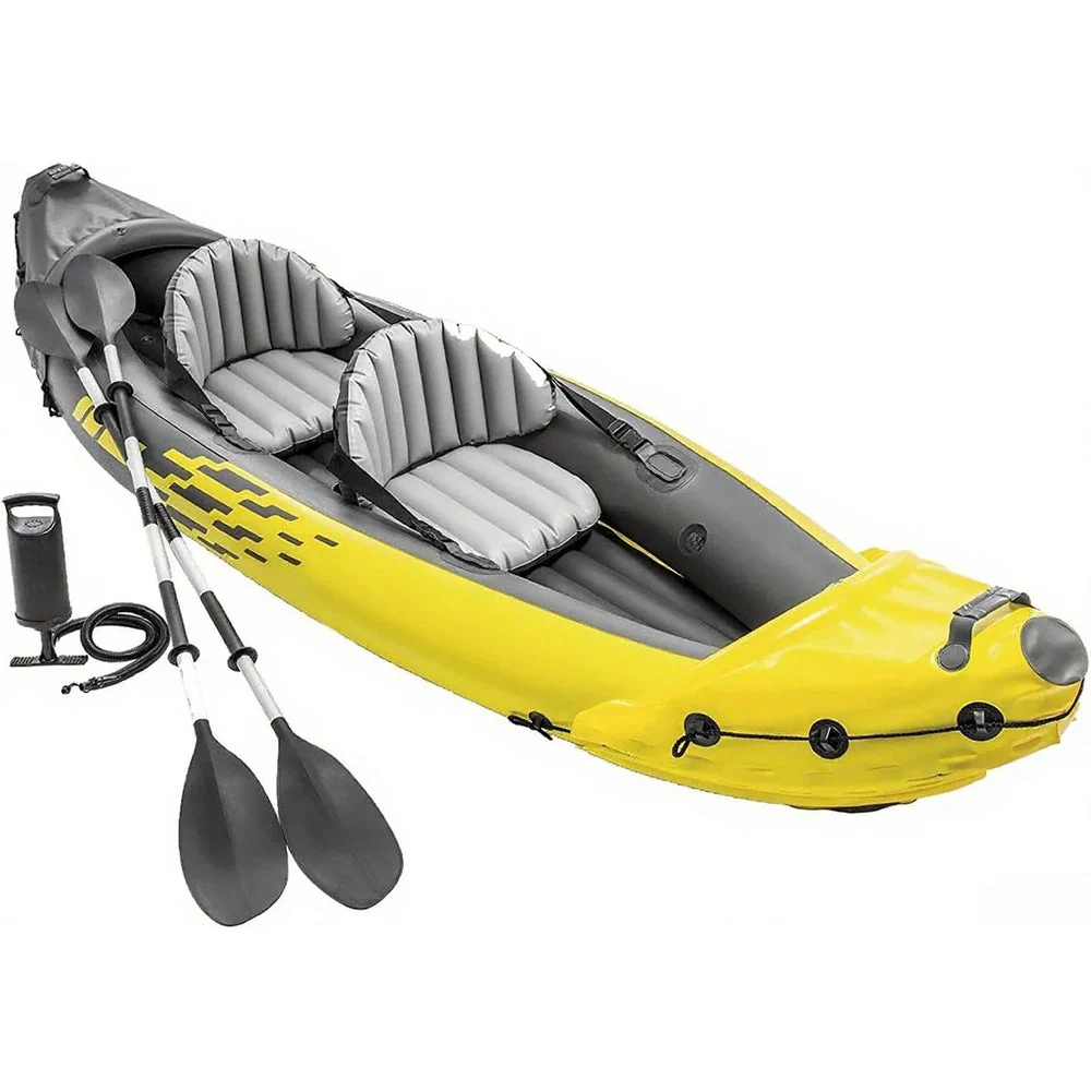 Explorer K2 Inflatable Kayak Set: Includes Deluxe 86IN Aluminum Oars and High-output Pump Superstrong Pvc Adjustable Seats with Backrest…