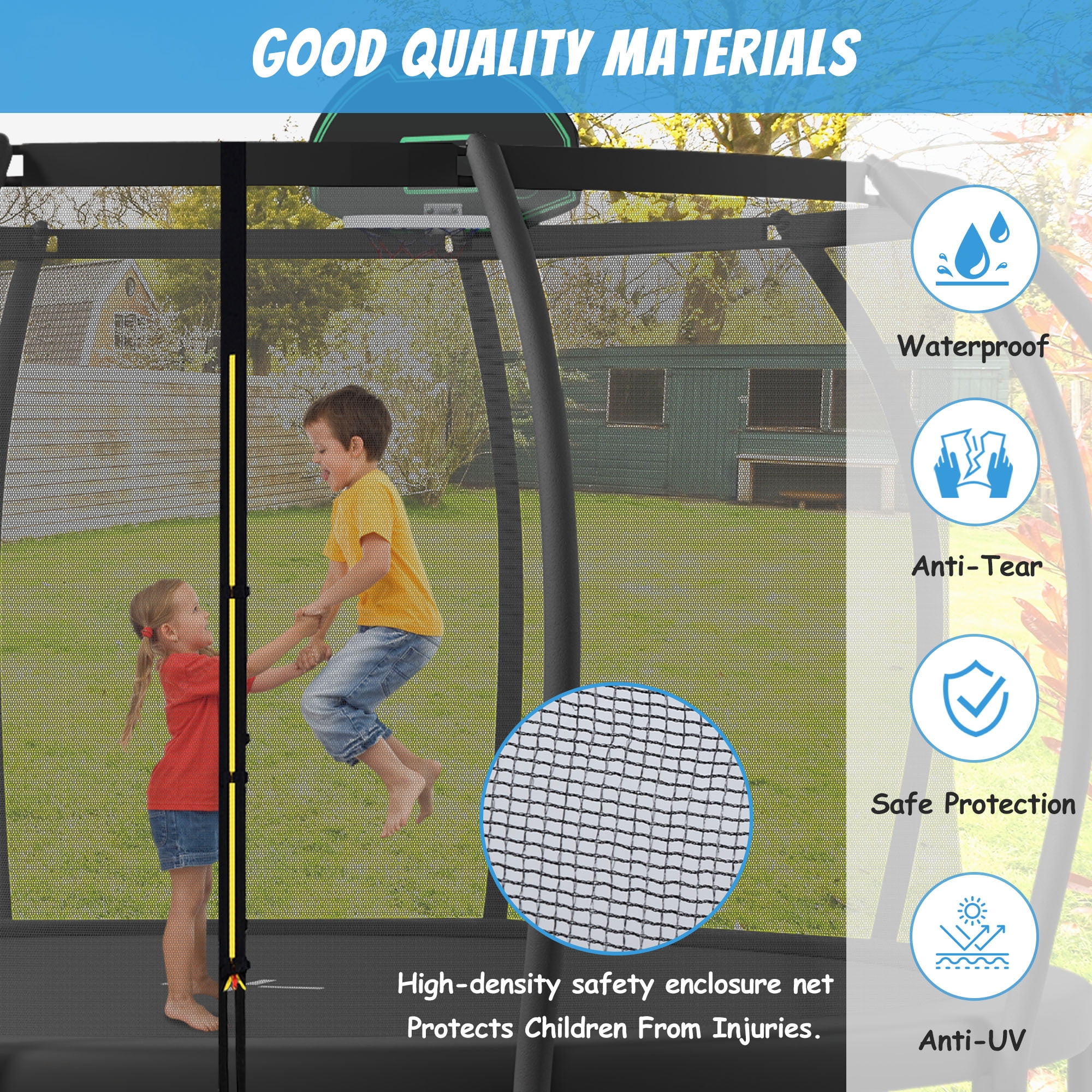 16FT Trampoline with Basketball Hoop for Kids and Adults Outdoor Trampoline with Ladder and Safety Enclosure Net Pumpkin Trampoline with Curved Poles Heavy Duty Recreational Trampoline 1500LBS(16'/Black) - Image 4