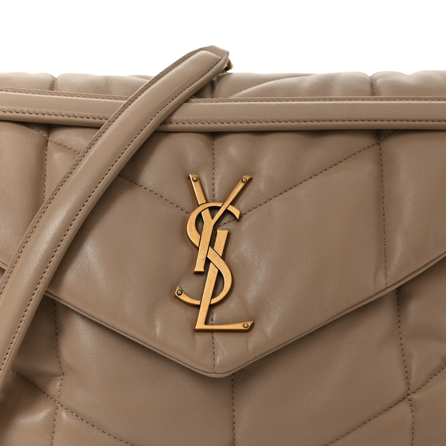 Lambskin Quilted Small Loulou Puffer Monogram Chain Satchel Dark Beige