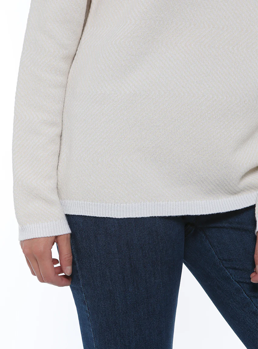 Pull femme laine maille chevrons beige