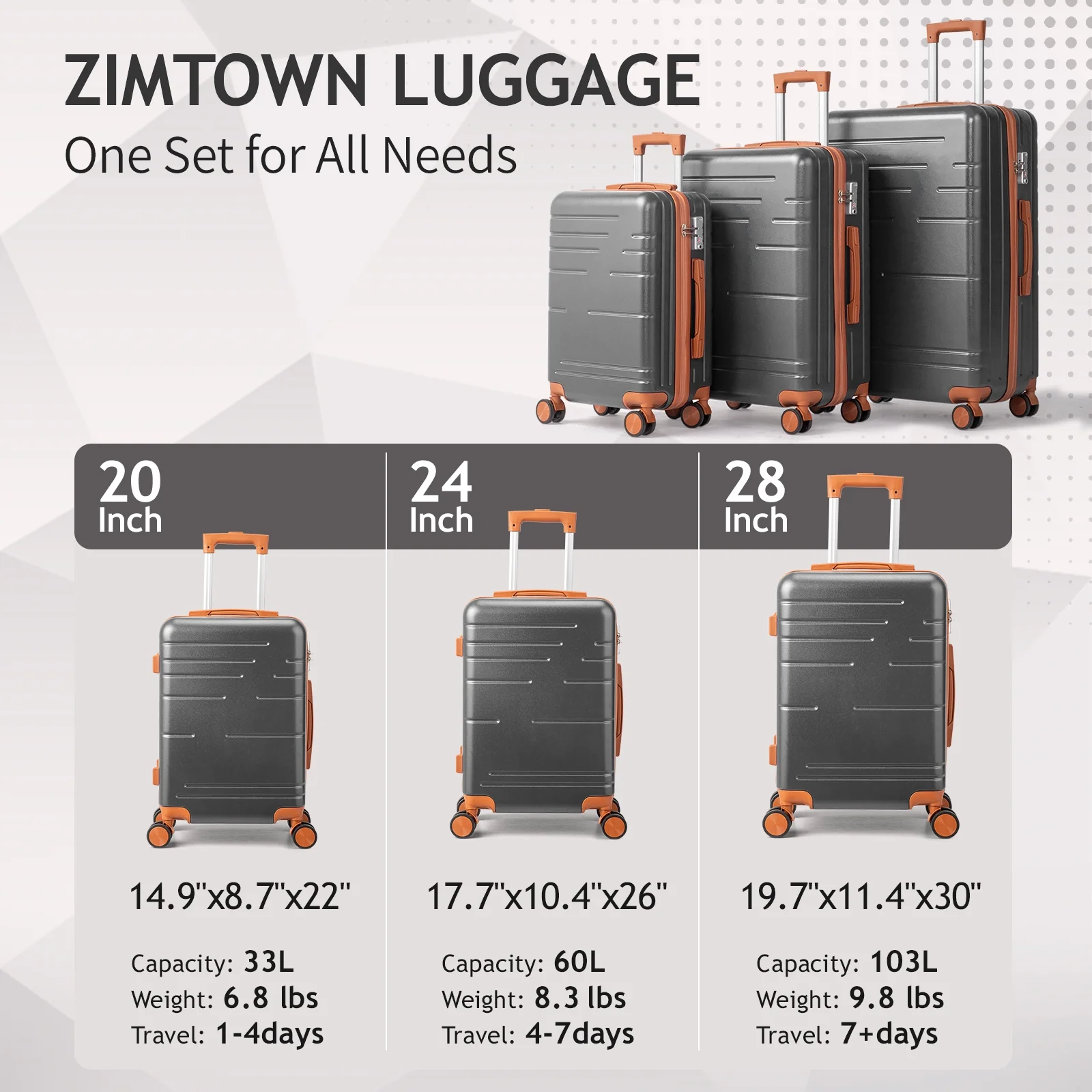 Zimtown Luggage 3 Piece Set Suitcase ABS Hardside Lightweight with TSA Lock Spinner Wheels, Beige
