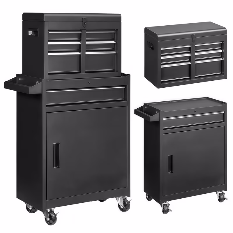 Gundir 4-Drawer Rolling Tool Chest with Lockable Wheels, 2 in 1 Storage Cabinet and Detachable Top Box for Garage Workshop Automotive Repair, Black