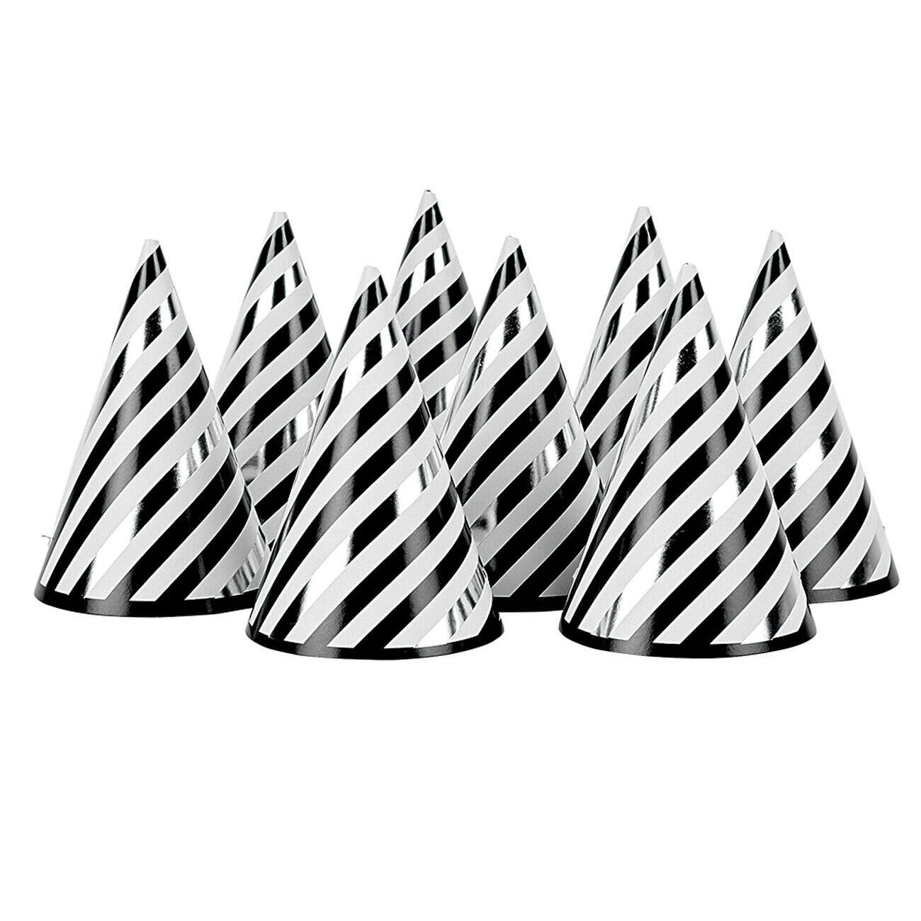 Chapeau de fête rayé noir et blanc en carton x 8