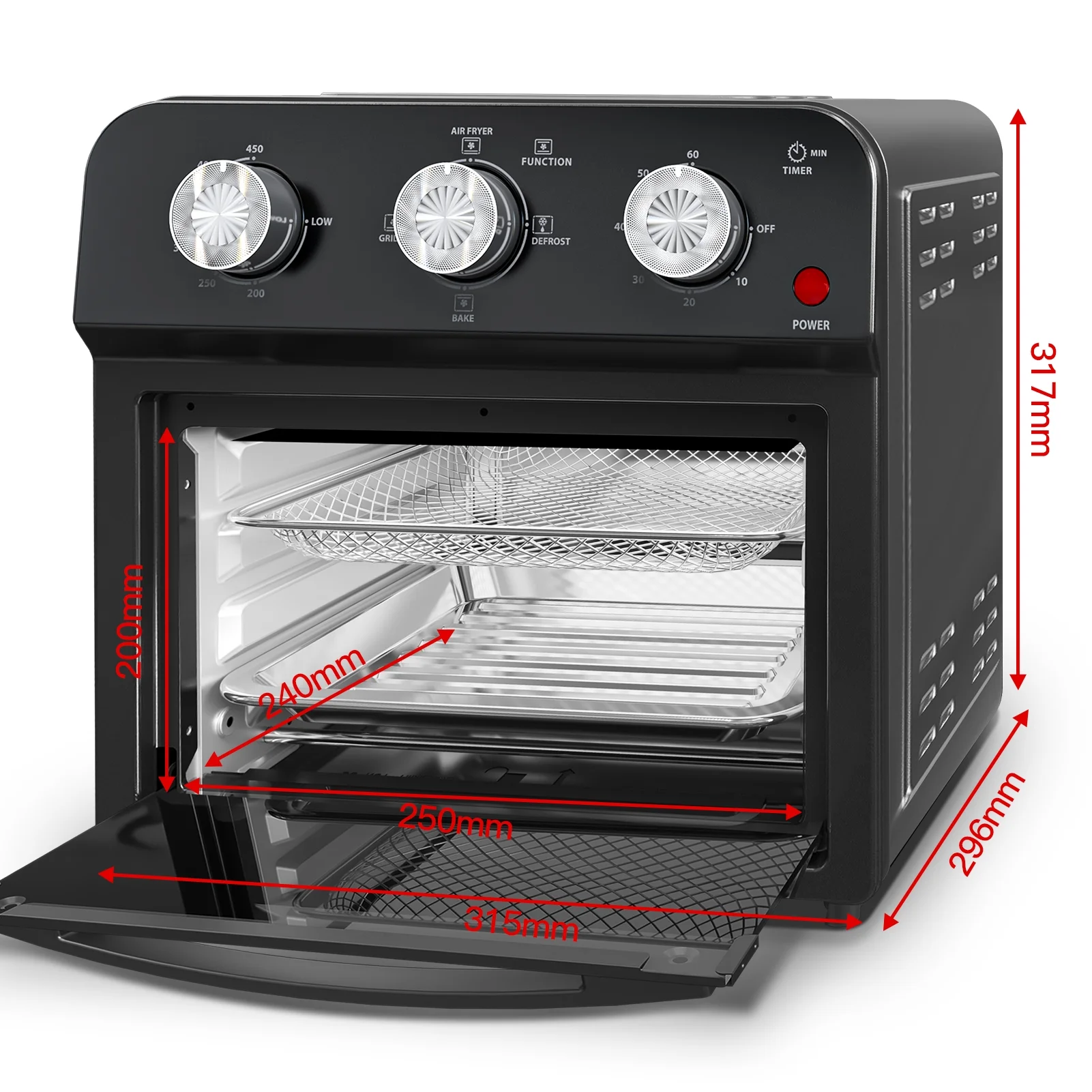 12 Quart 4 Slices Air Fryer Convection Toaster Oven, 1500W, 4 Cooking Modes, 7 in 1 Multifunction with Roast, Bake, Grill, Broil, Toast, Dehydrate, Defrost, Stainless Stee(GA13S) Image 8