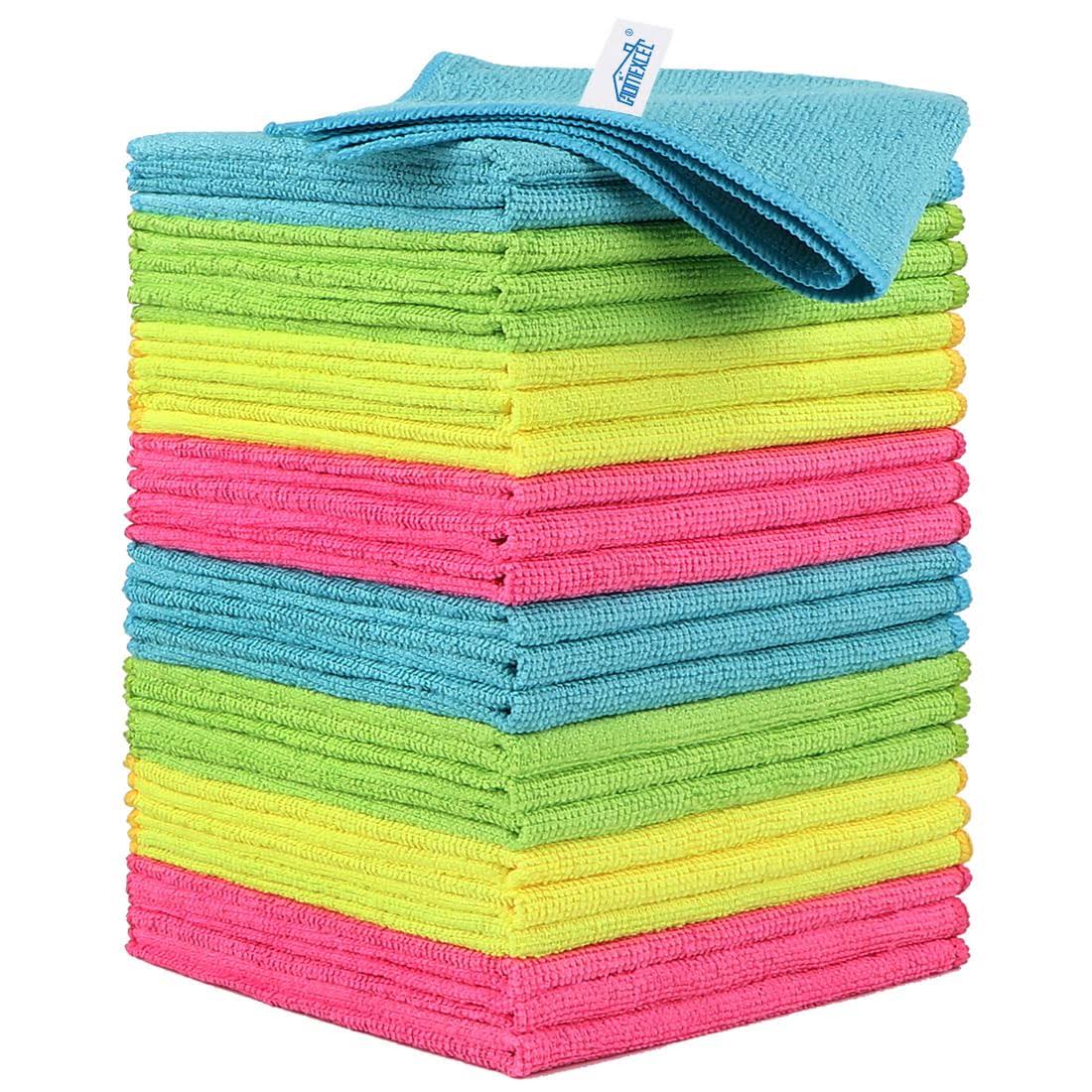 HOMEXCEL Microfiber Cleaning Cloths, 24 Pack Cleaning Towels for Kitchen, Lint Free, Scratch-Free, Highly Absorbent, and Reusable Cleaning Rags for