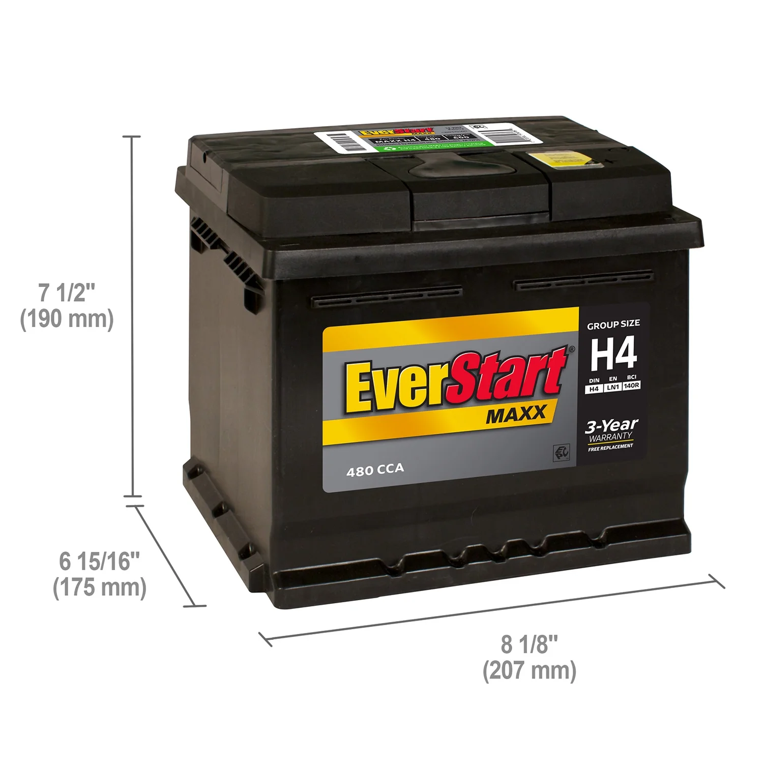 Maxx Lead Acid Automotive Battery, Group Size H4 / LN1 / 140R 12 Volt, 480 CCA 75RC - Image 5