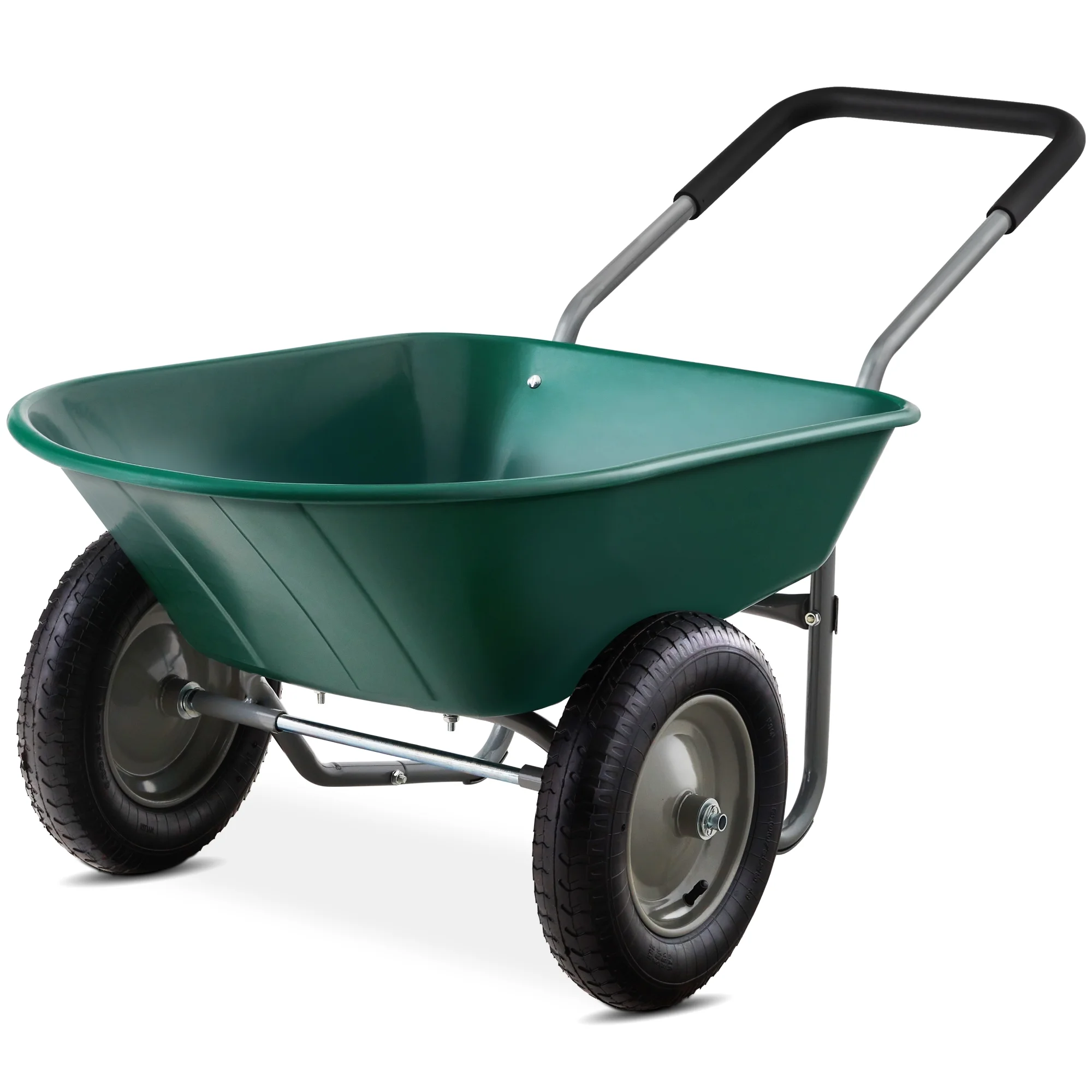 Dual-Wheel Home Wheelbarrow Yard Garden Cart for Lawn, Construction Green(Green) - Image 2
