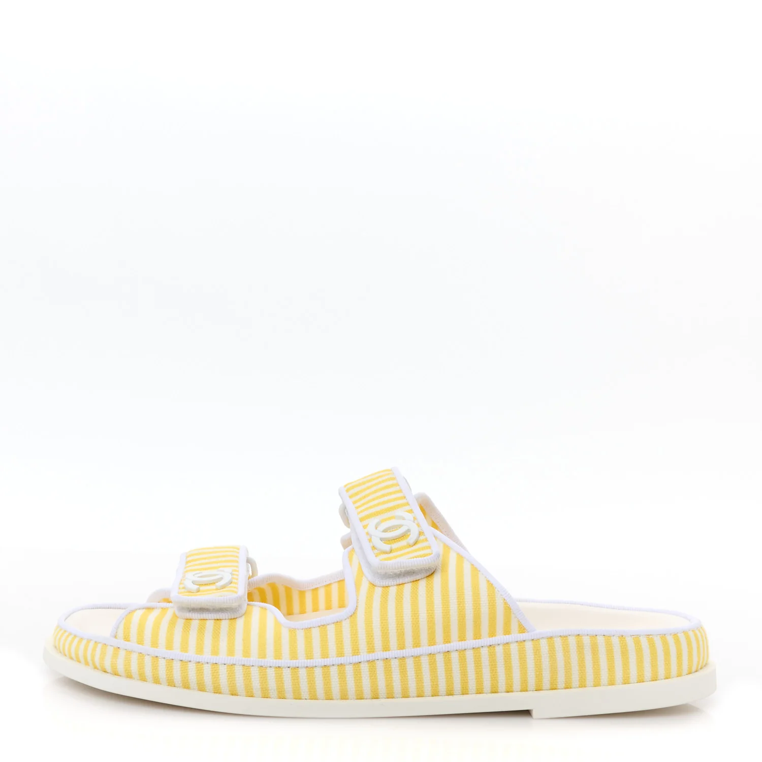 Printed Calfskin Velcro Dad Flat Mules 40 White Yellow