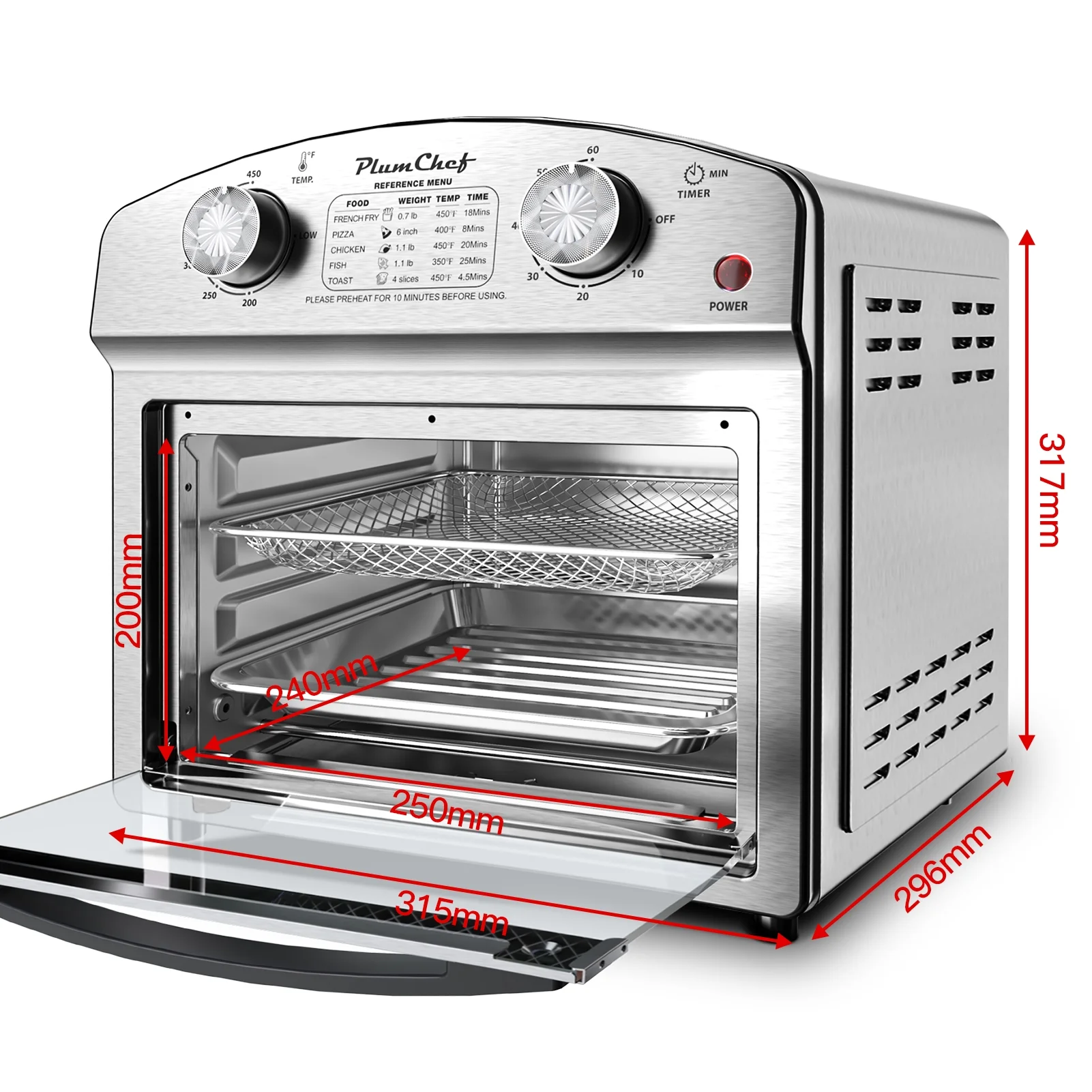 13 Quart Air Fryer, Large Air Fryer Oven Toaster Combo w/ 60 Minute Timer, Convection Oven Countertop, Accessories, UL Certified, Nonstick, Accessories Included, 1500W, Sliver(13QT(Silver)) - Image 5