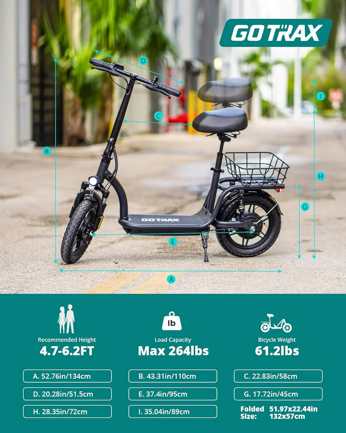 Trottinette électrique Gotrax pour adultes avec siège, autonomie maximale de 30 à 40 km, pneus tout-terrain, larges pédales