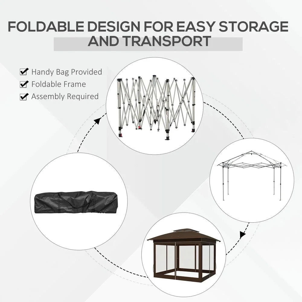 GVN Backyard Garden Canopy, Camping Canopy Screen Tent,12' x 12' Pop Up Canopy Tent with Netting and Carry Bag, Dark Brown