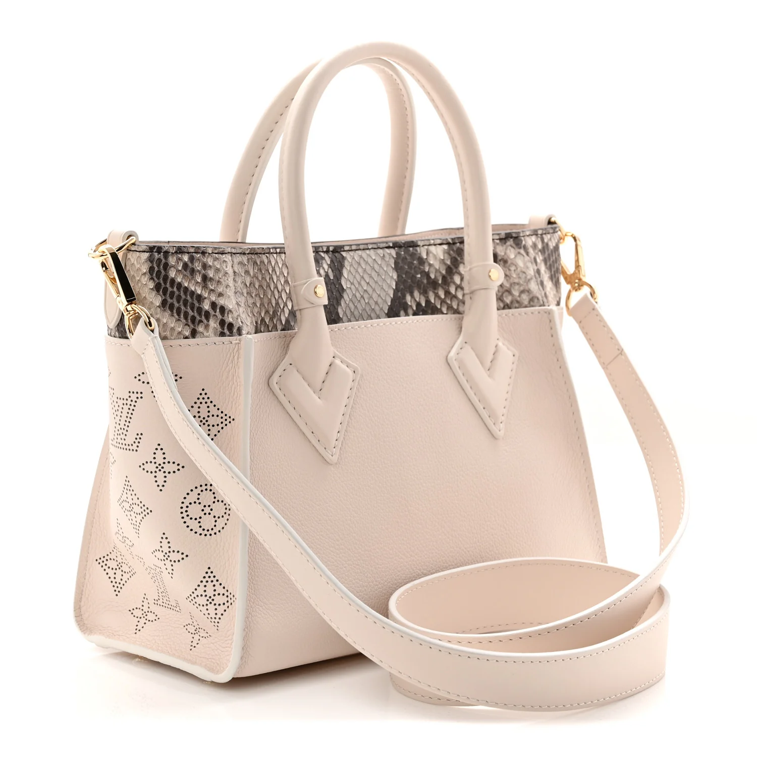 Calfskin Karung Snakeskin Mahina On My Side PM Quartz White