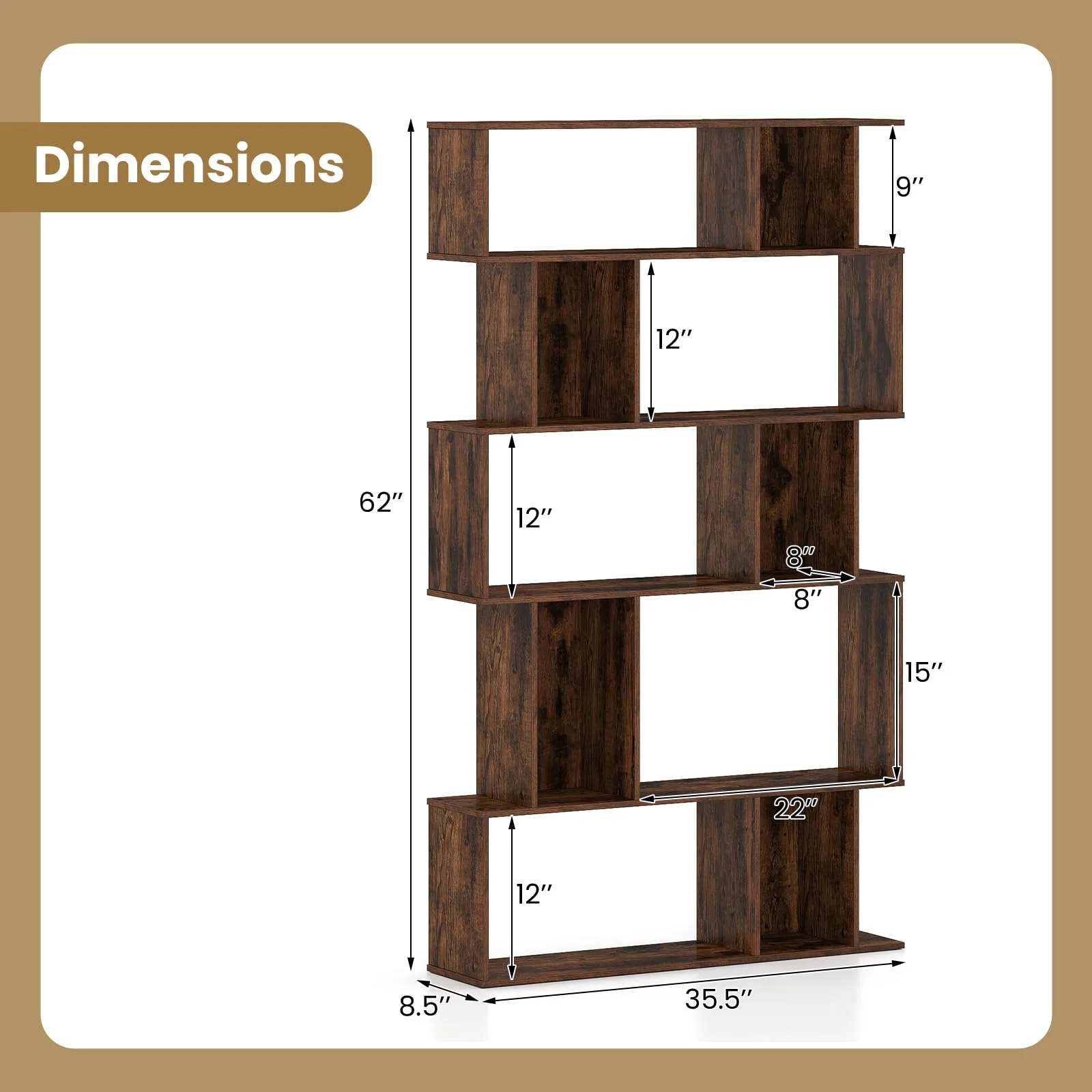 Tangkula Geometric Bookshelf 5-Tier Bookcase with Open Shelves and Closed-back Cubes