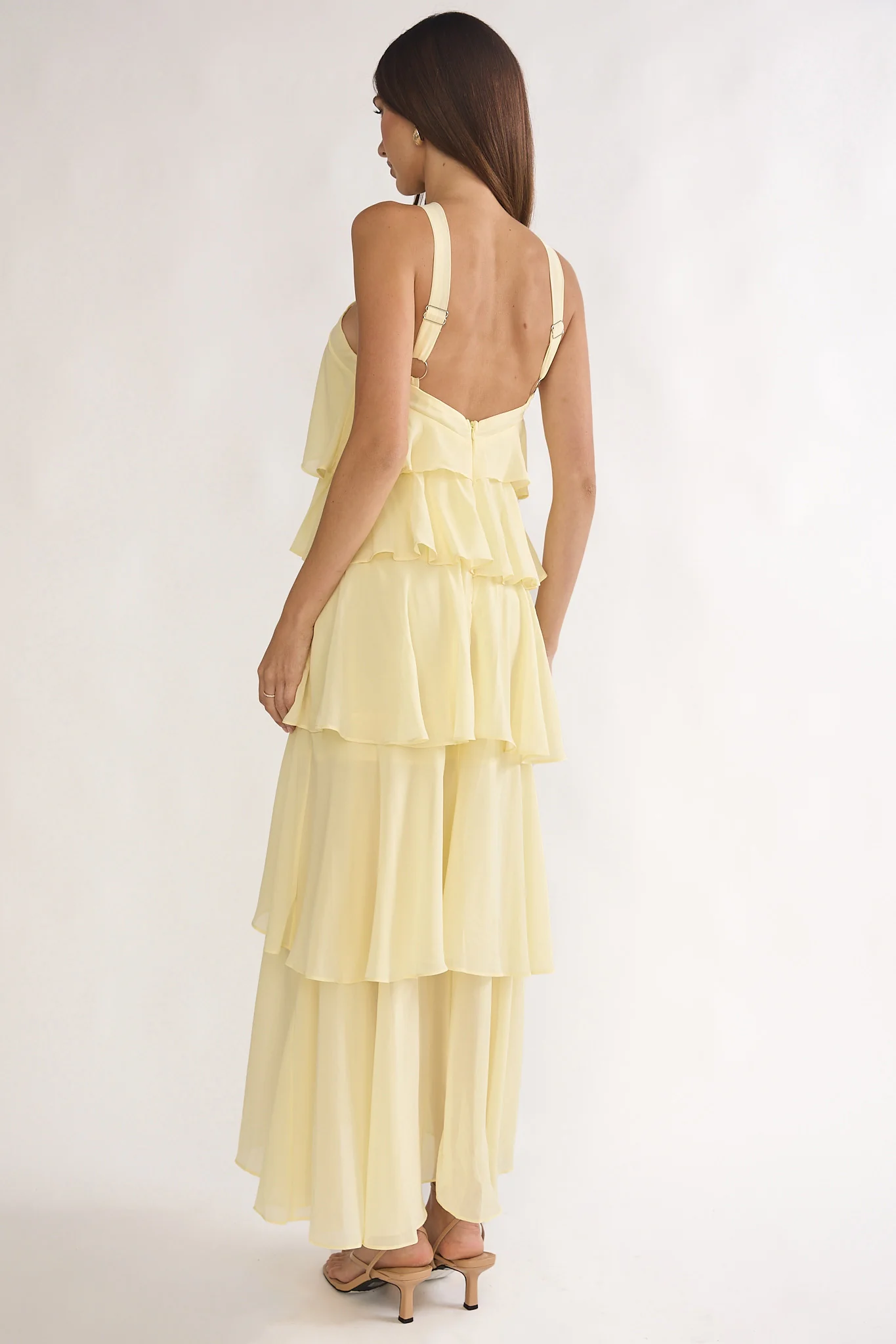 Darylyn Tiered Ruffle Rosette Maxi Dress Yellow