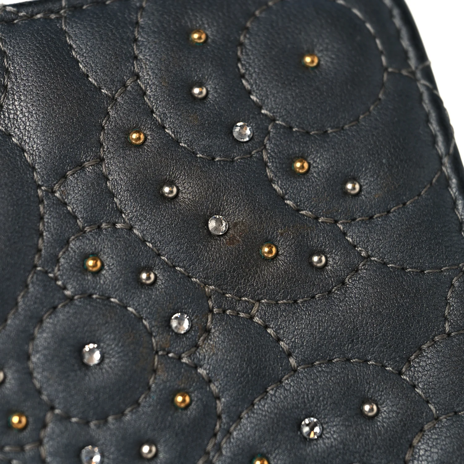 Lambskin Camellia Studded Wallet on Chain WOC Grey