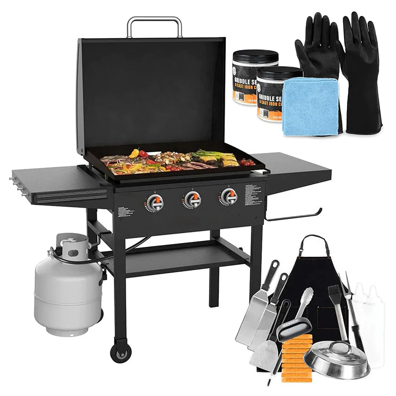 Griddle 2080 with Hood XL Griddle Original 3-Burner Outdoor Flat Top Grill.Griddle Accessories. Seasoning. and Wholesalehome Gloves and Cloth