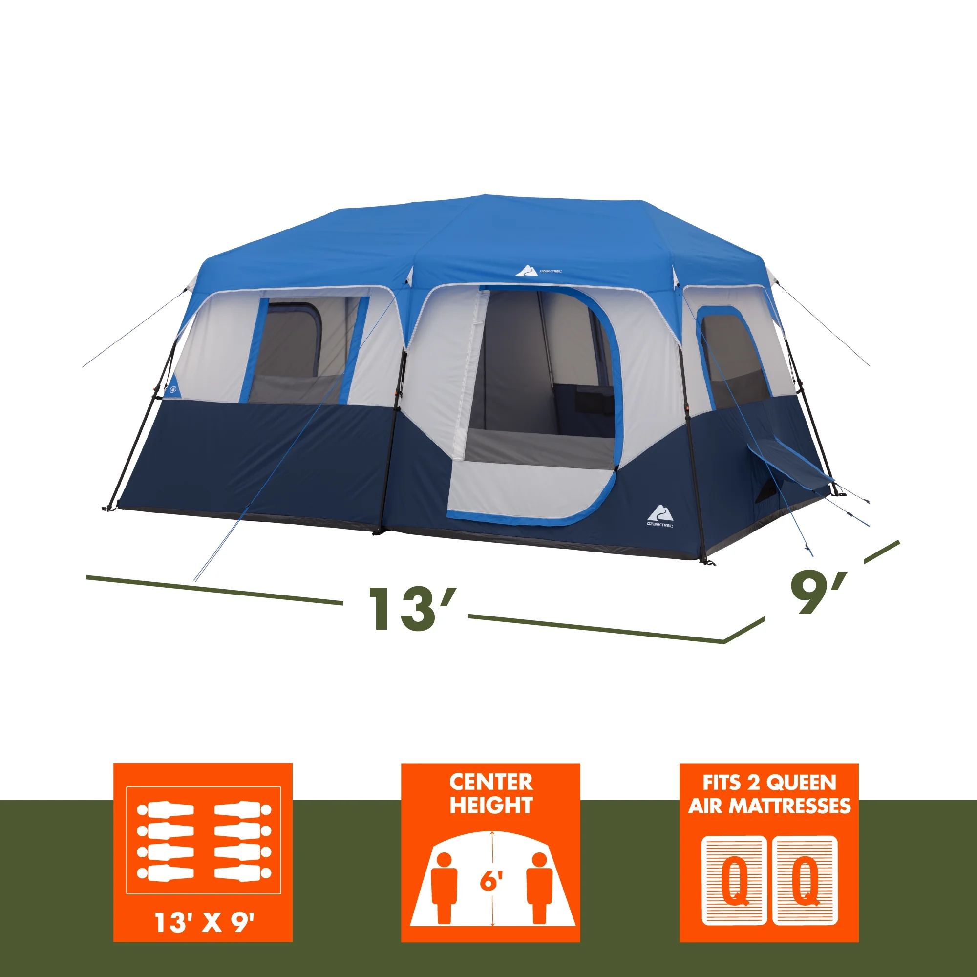 13' x 9' 8-Person Cabin Tent with LED Lighted Poles, 32 lbs - Image 6