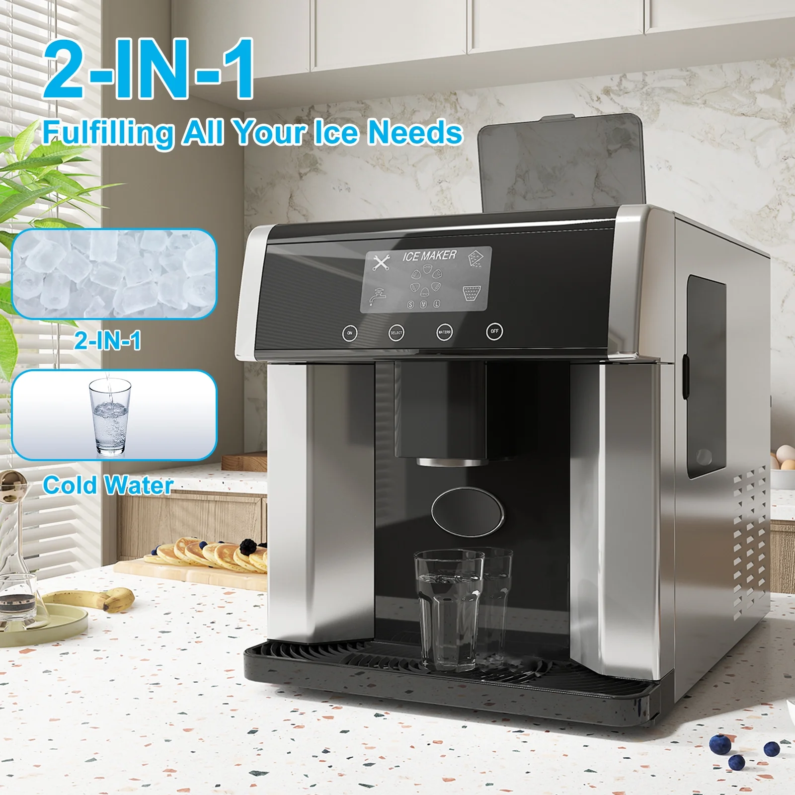 3 in 1 Ice Maker with Water Dispenser,40 lbs/24H,Ice Machine with Ice Crushing,Self Cleaning,Black(Water+Ice+Crushed Ice) - Image 9