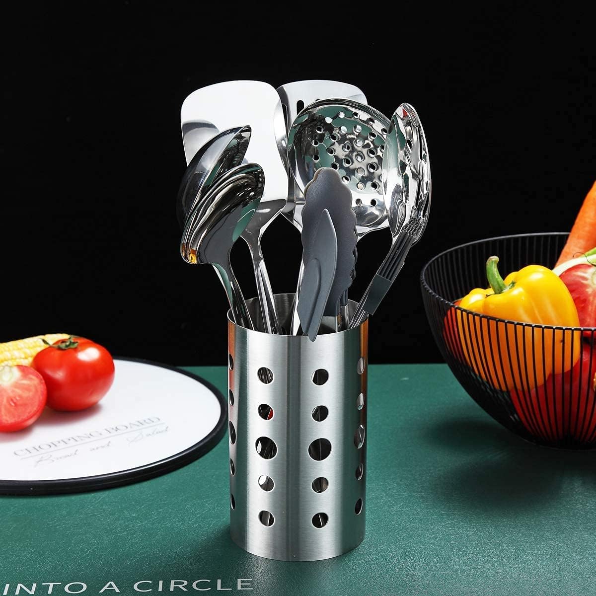 Stainless Steel Cooking Utensils Set, Berglander 13 Pieces Kitchen Utensils Set, Kitchen Tools Set With Utensil Holder Non-Stick And Heat Resistant, Dishwasher Safe, Easy to Clean (13 Pieces)