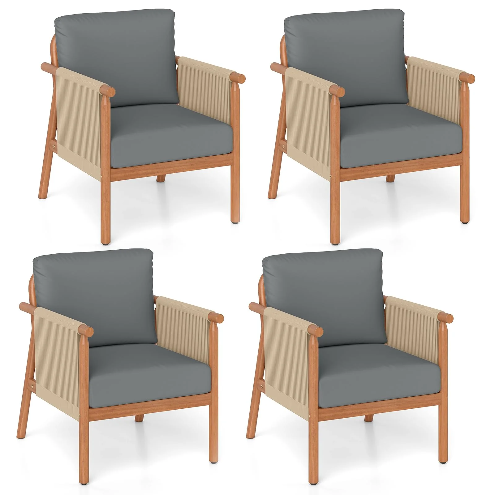 Tangkula Acacia Wood Patio Club Chair Boho Accent Chair（1/2/4）