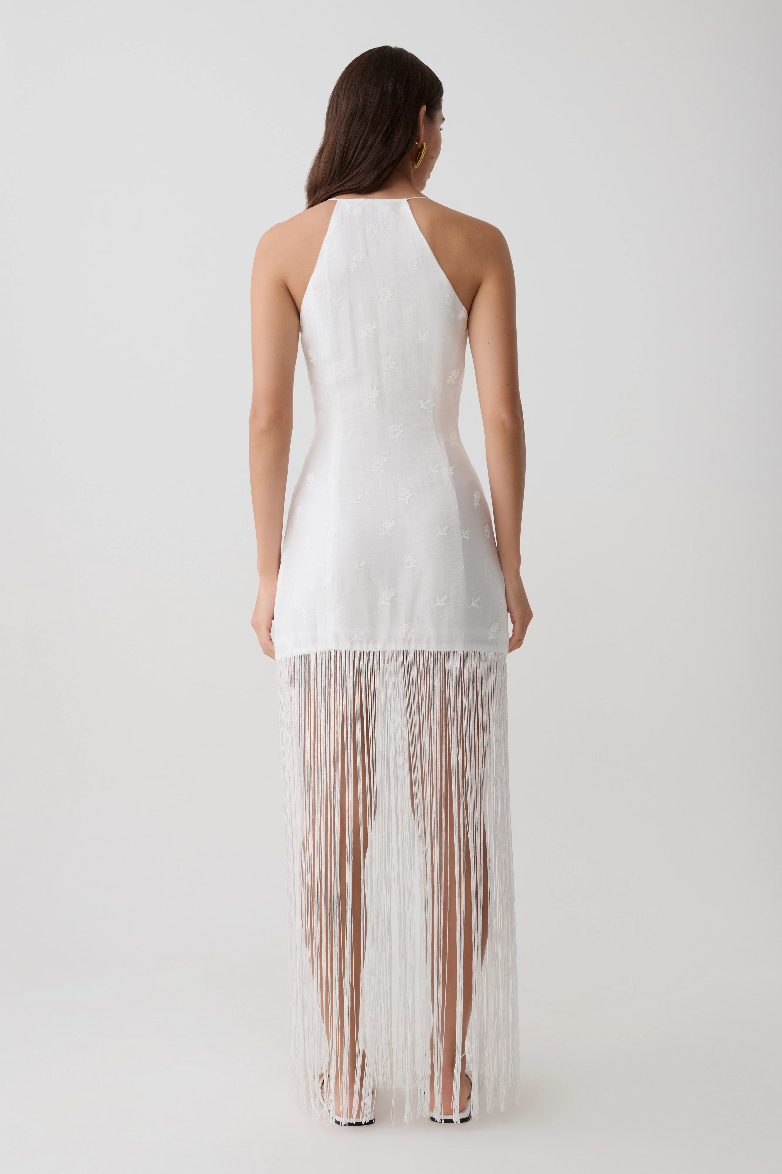 Abigail V Neck Fringe Maxi Dress - White