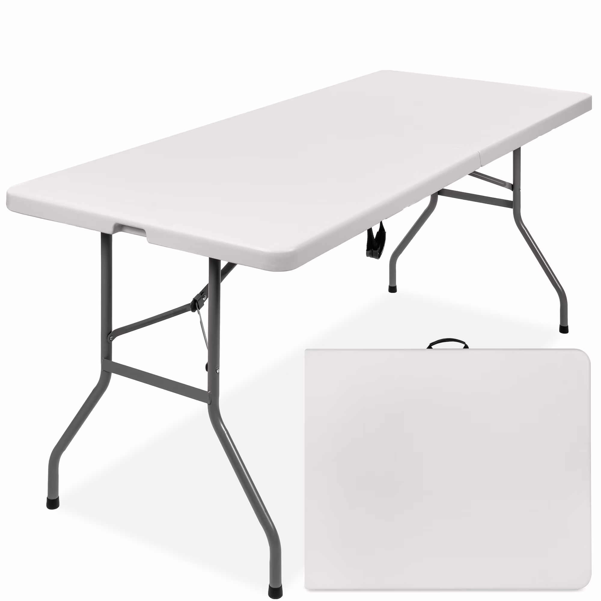 6ft Plastic Folding Table, Indoor Outdoor Heavy Duty Portable w/ Handle, Lock White(White)