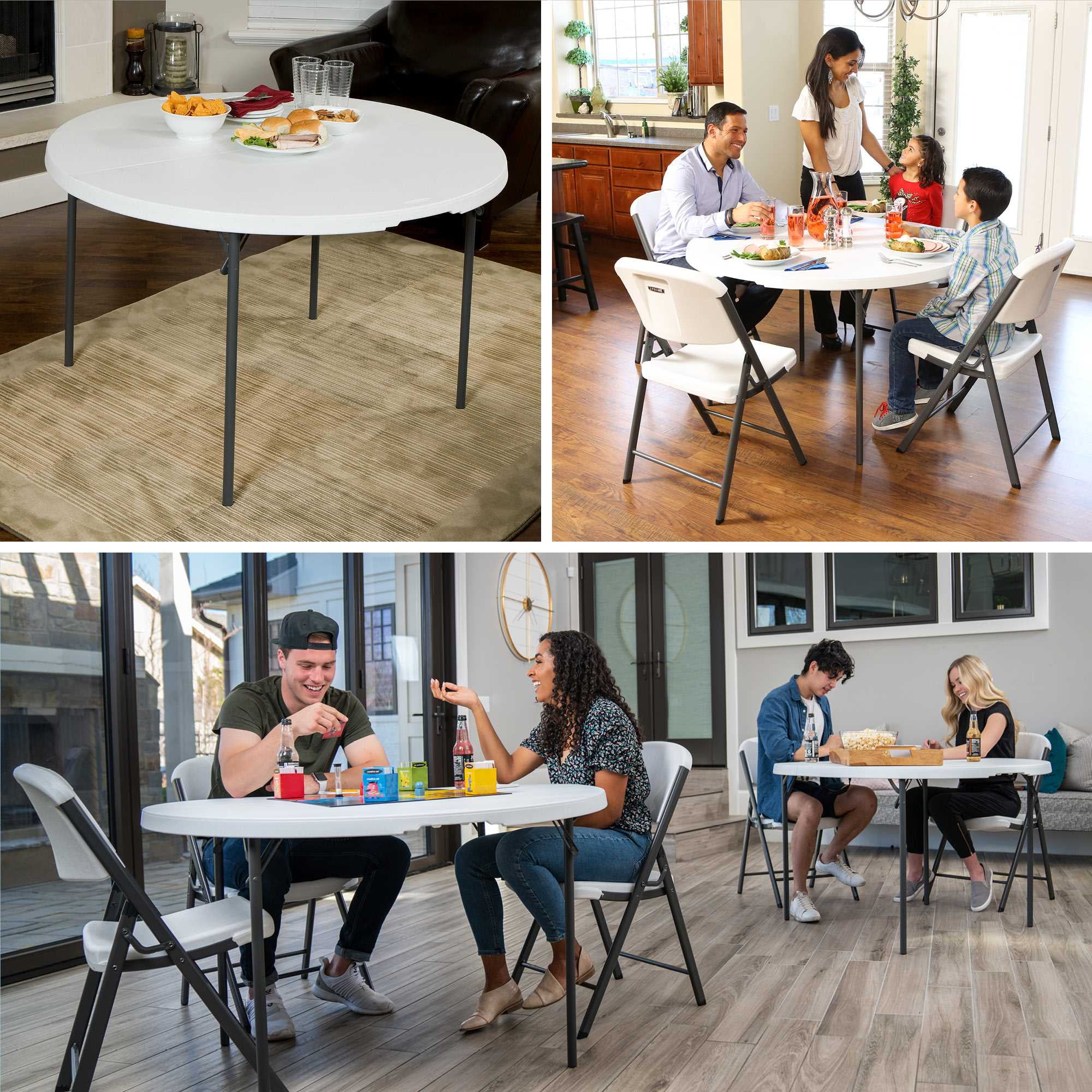 48 inch Round Fold-in-Half Table, Indoor/Outdoor Essential, White Granite (280064)(White Granite) - Image 10